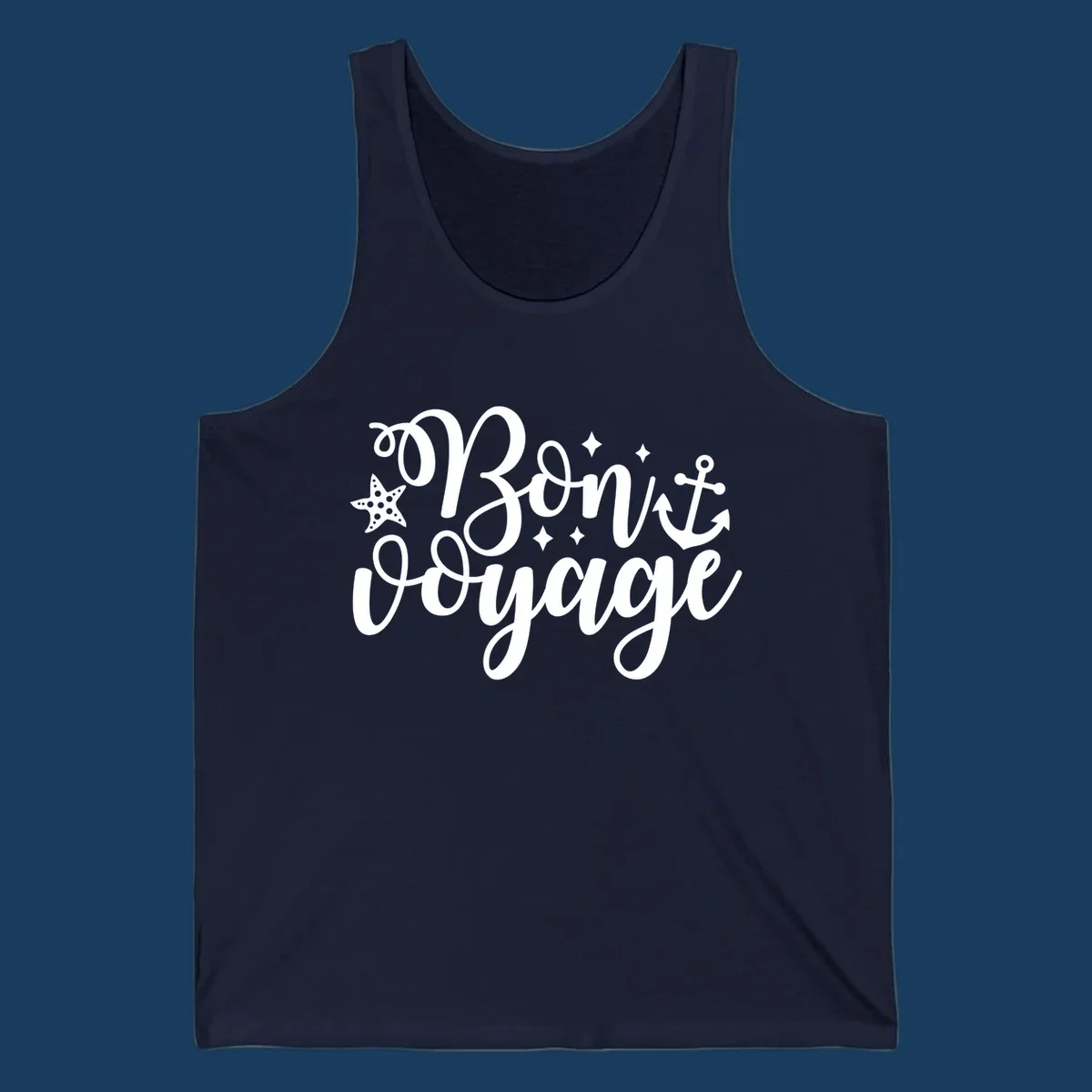 Bon voyage nautical design with starfish and anchor text.