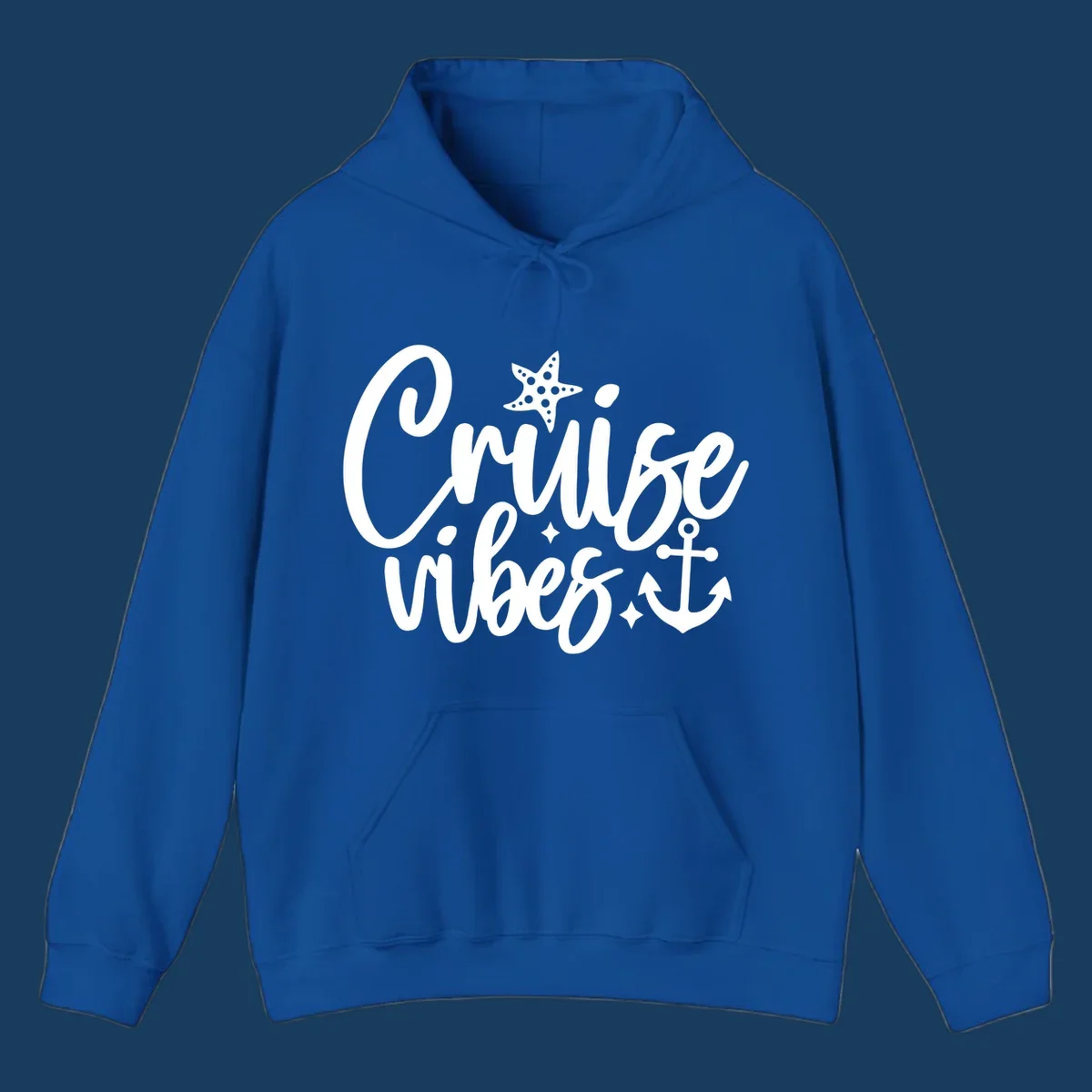 Cruise vibes text with starfish and anchor illustration.