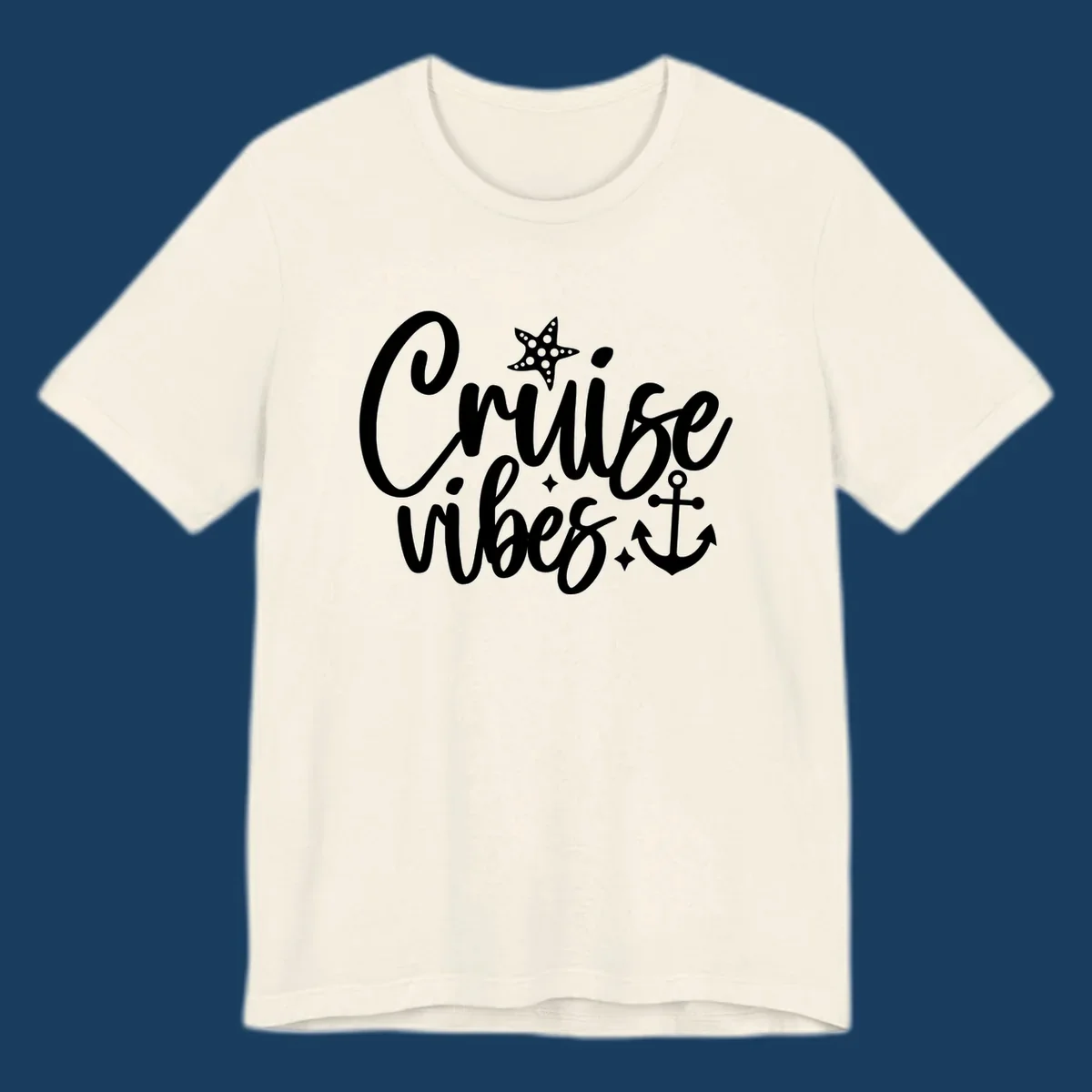 Cruise vibes text with starfish and anchor illustration.