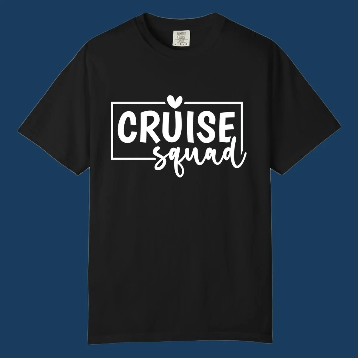 Cruise Squad text design with a heart icon and border. 