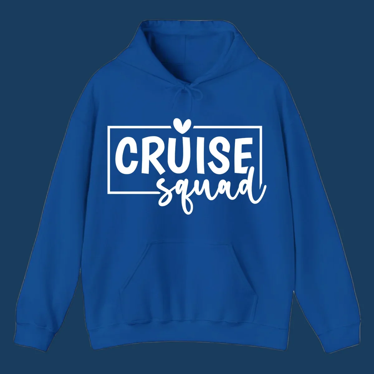 Cruise Squad text design with a heart icon and border. 