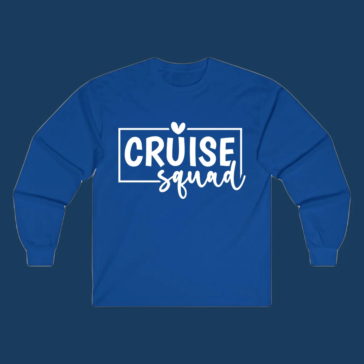 Cruise Squad text design with a heart icon and border. 