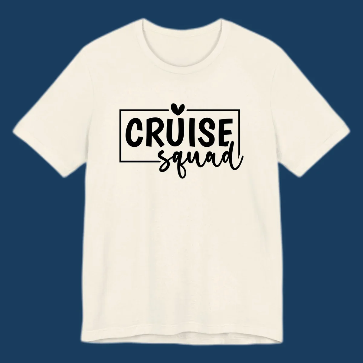 Cruise Squad text design with a heart icon and border. 