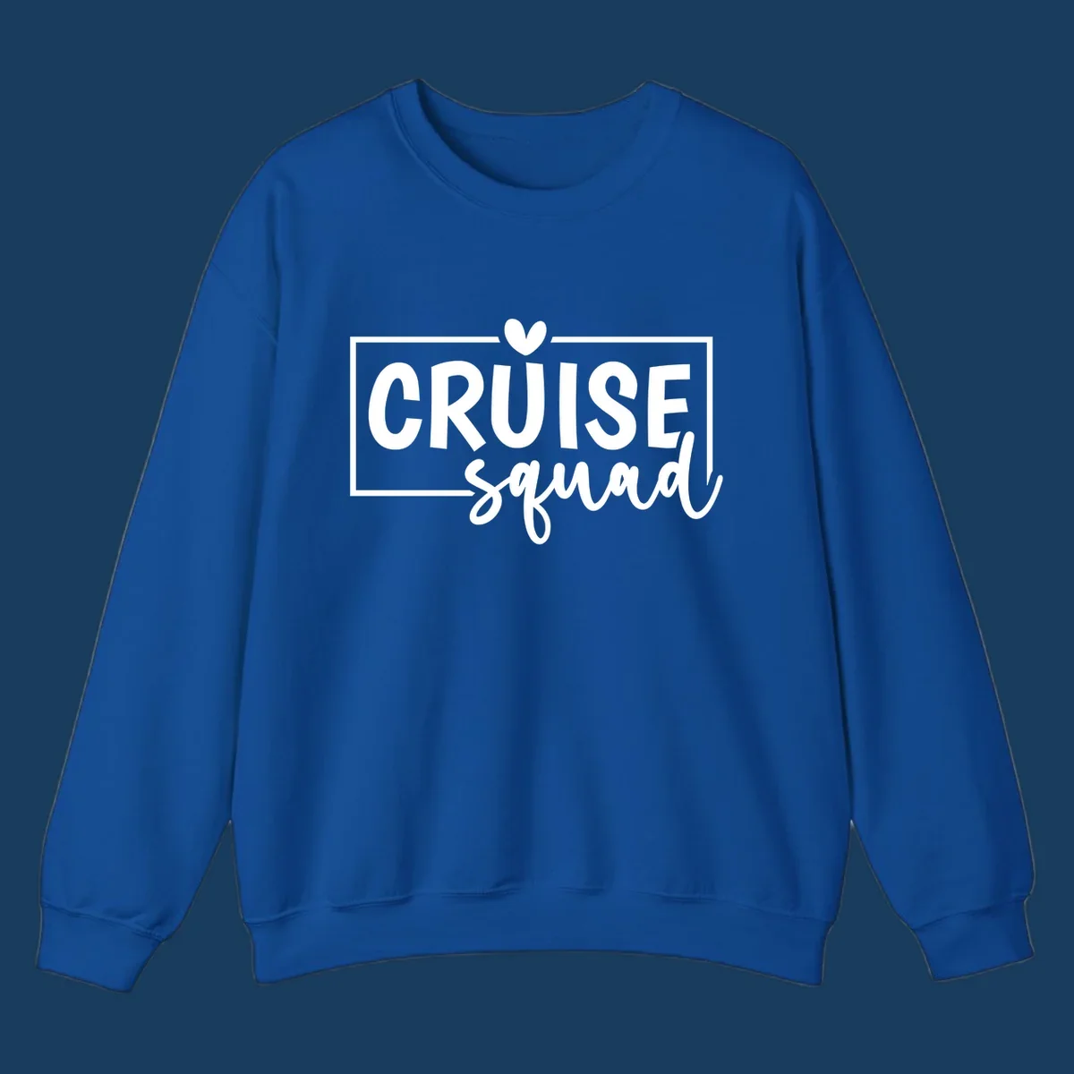 Cruise Squad text design with a heart icon and border. 