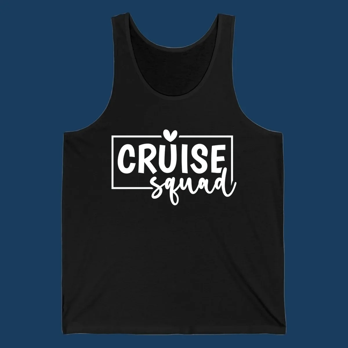 Cruise Squad text design with a heart icon and border. 