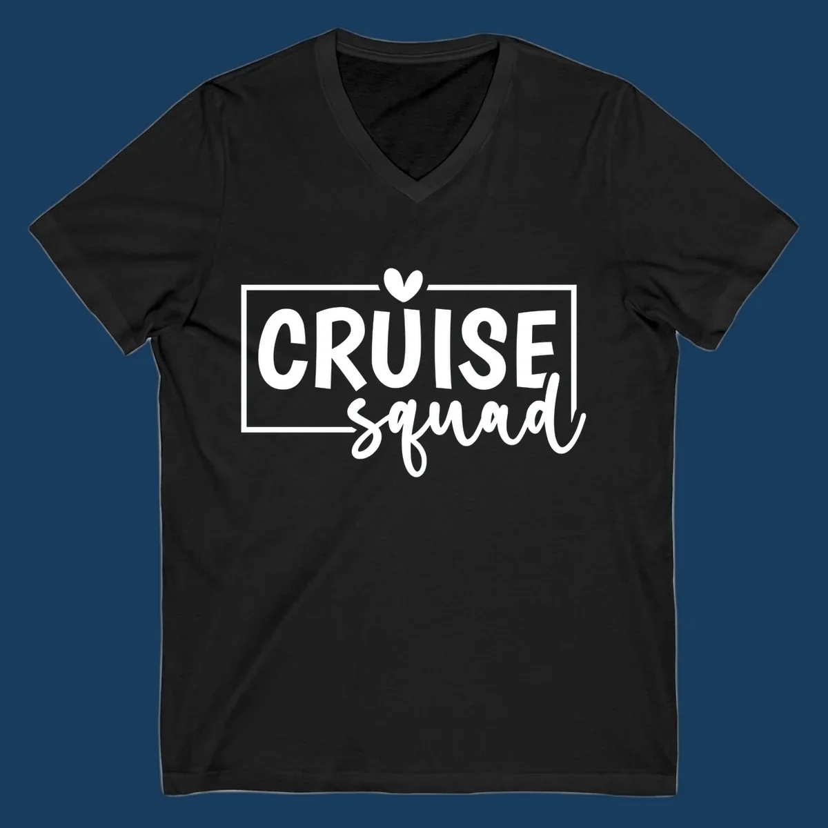 Cruise Squad text design with a heart icon and border. 