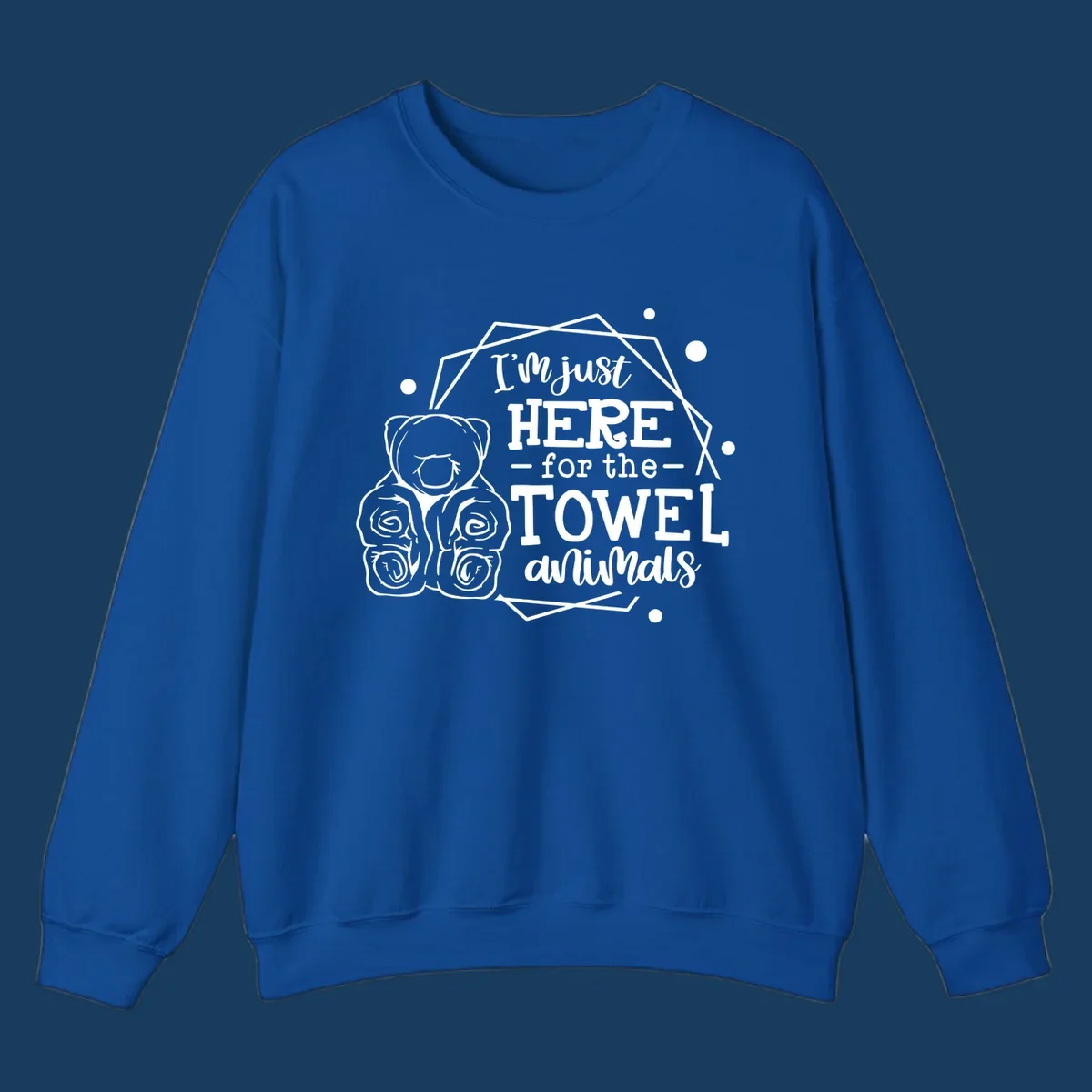 Illustration of a bear with text 'I'm just HERE for the TOWEL animals', for a towel-animal-cruise shirt.