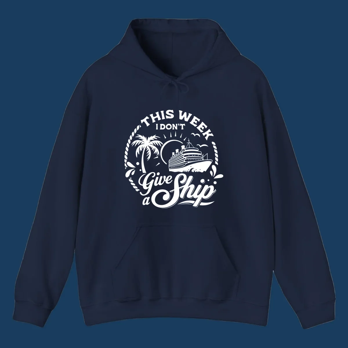 Typography design featuring 'THIS WEEK I DON'T Give a Ship' with a cruise ship and palm tree illustration.