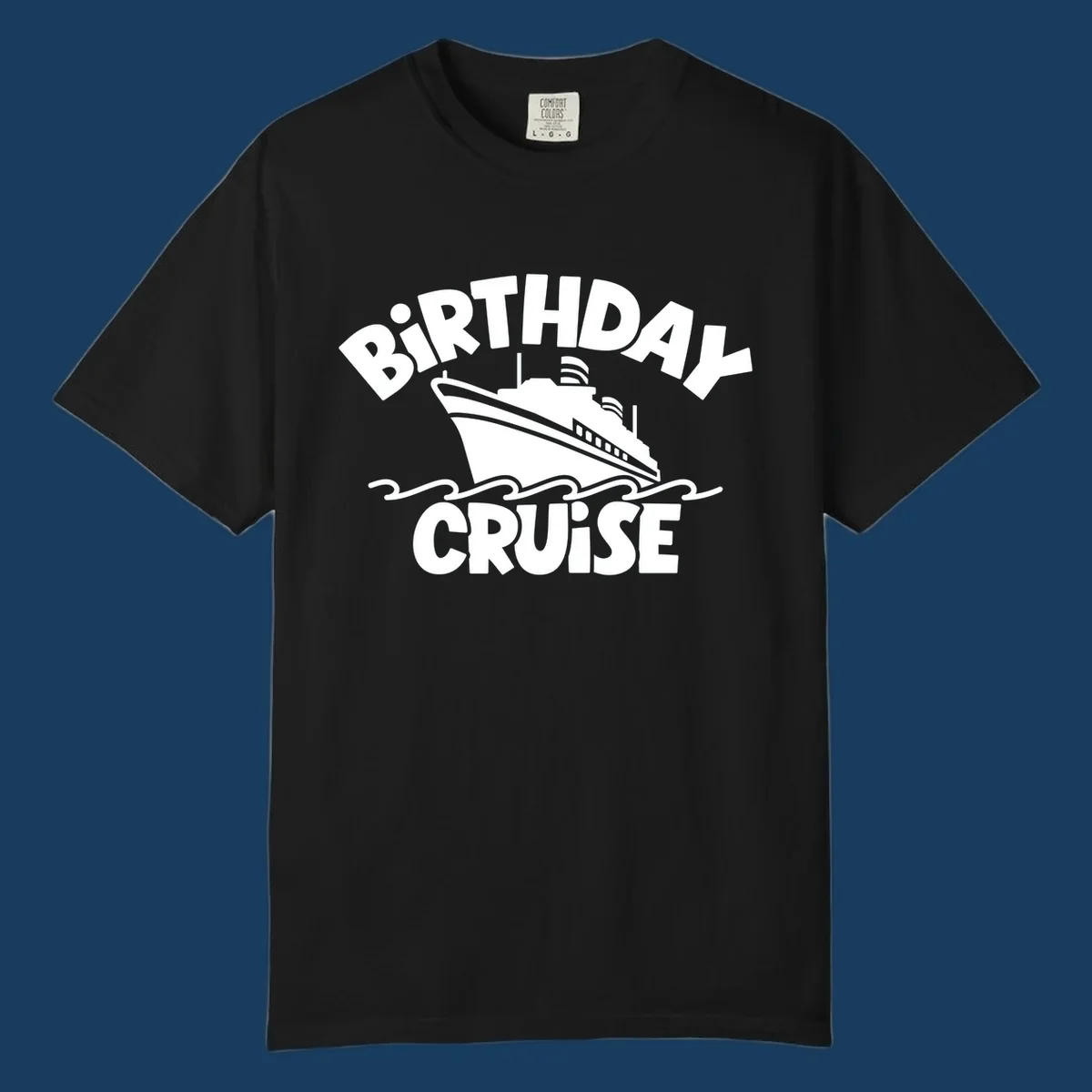 Birthday cruise ship illustration with text 'BIRTHDAY CRUISE'