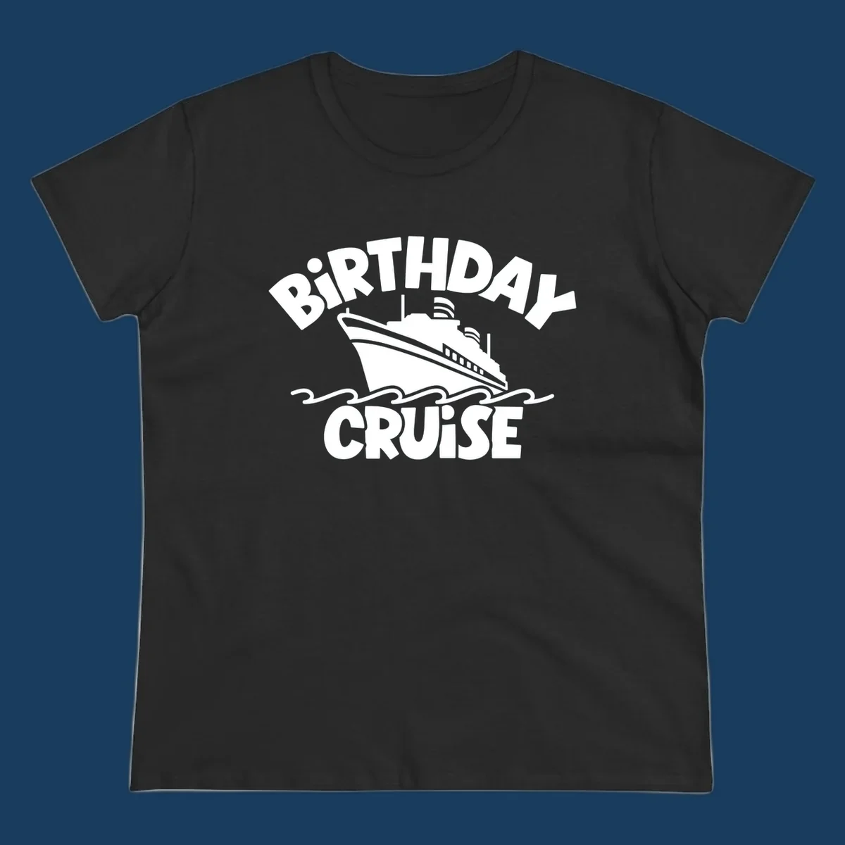 Birthday cruise ship illustration with text 'BIRTHDAY CRUISE'