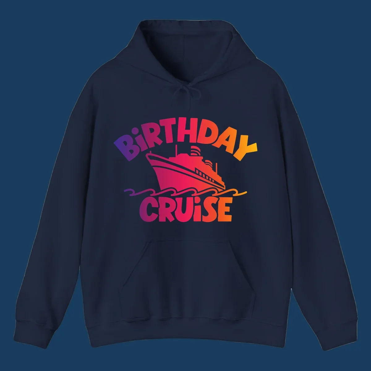 Birthday cruise ship with colorful text celebrating a birthday.