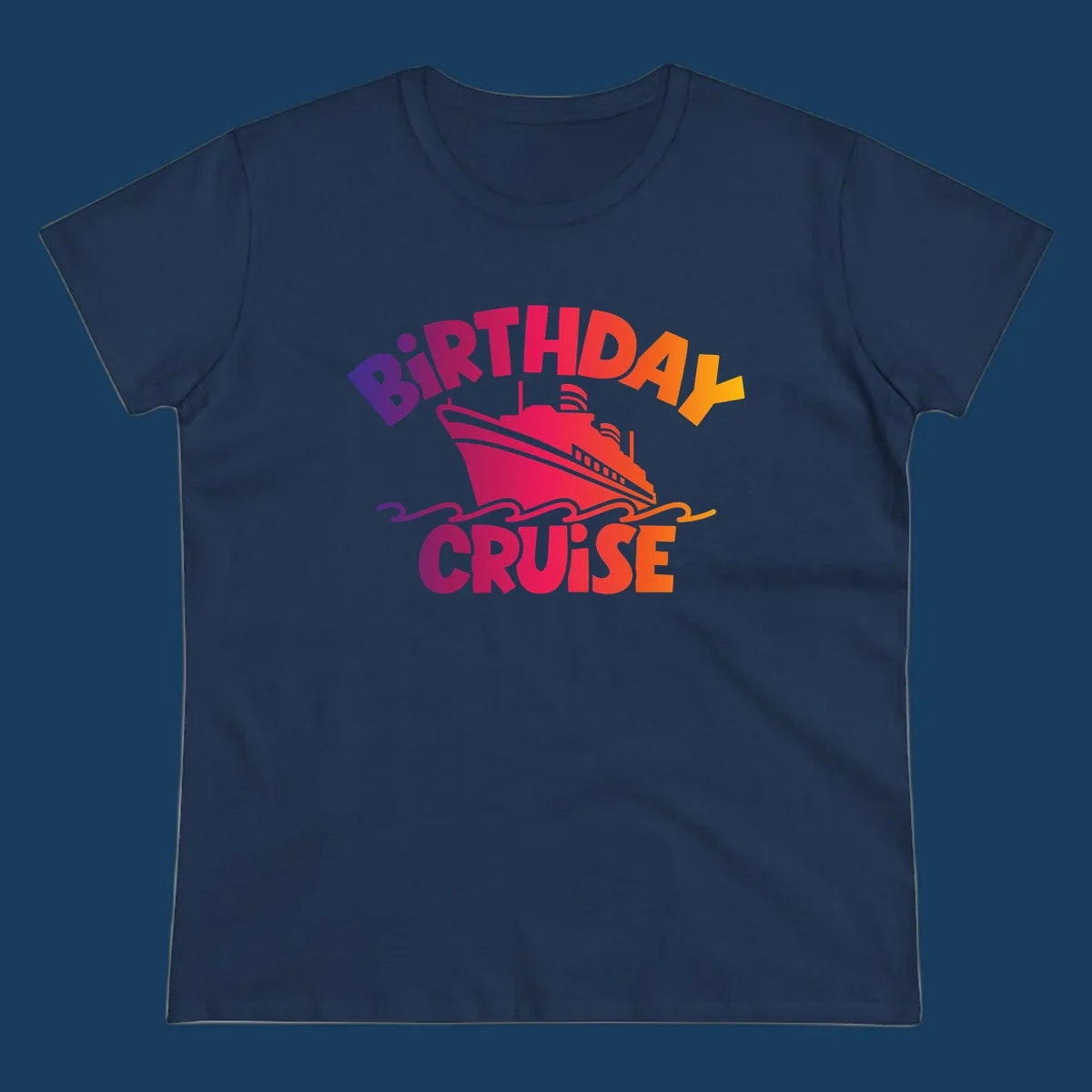 Birthday cruise ship with colorful text celebrating a birthday.