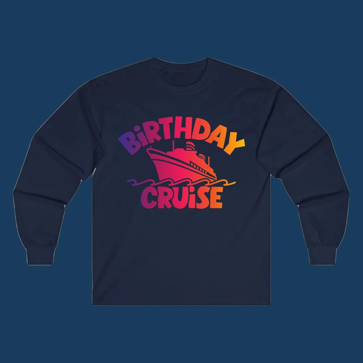 Birthday cruise ship with colorful text celebrating a birthday.
