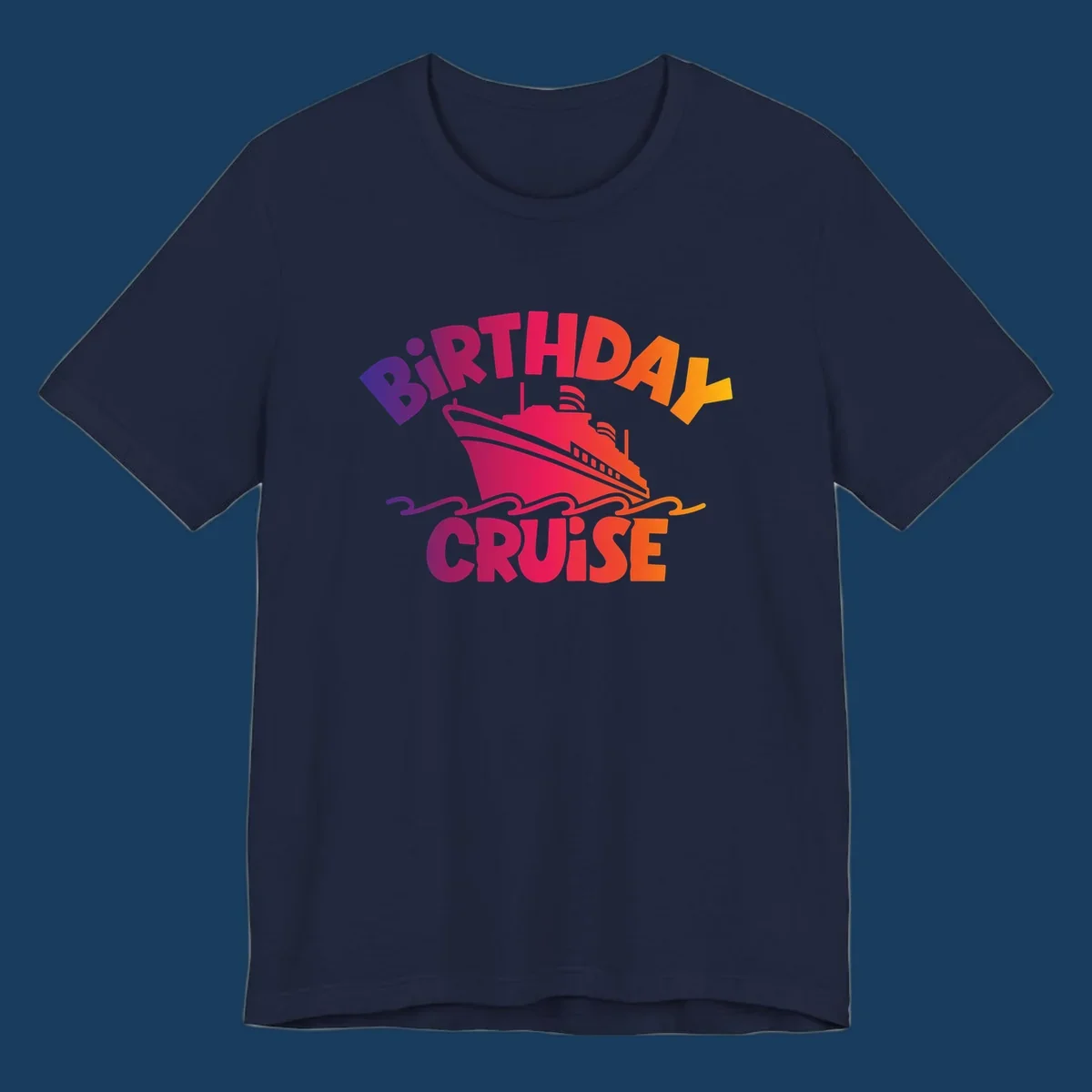 Birthday cruise ship with colorful text celebrating a birthday.
