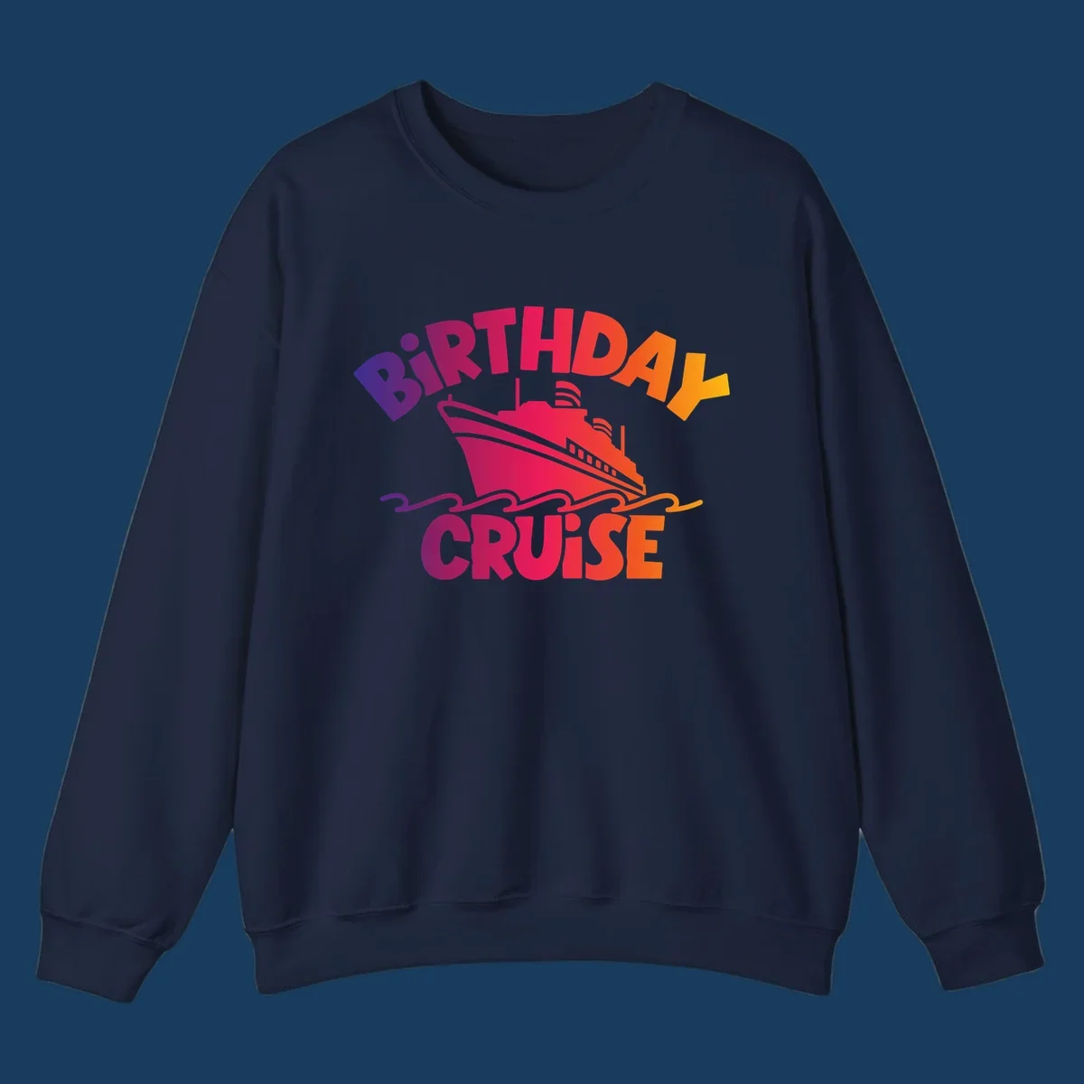 Birthday cruise ship with colorful text celebrating a birthday.