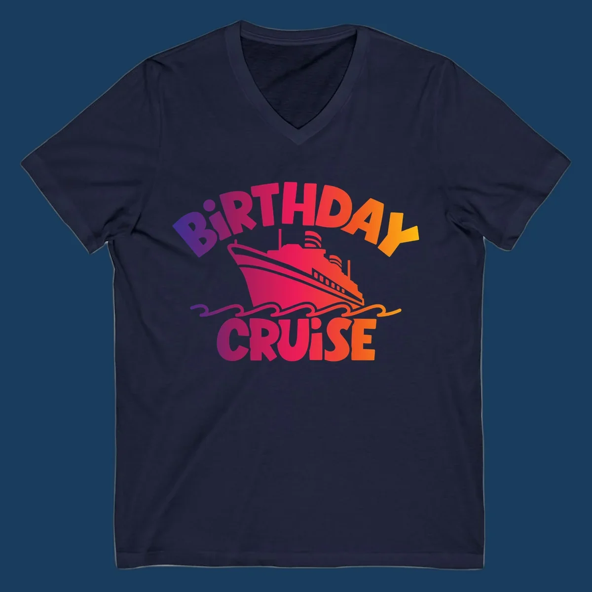 Birthday cruise ship with colorful text celebrating a birthday.