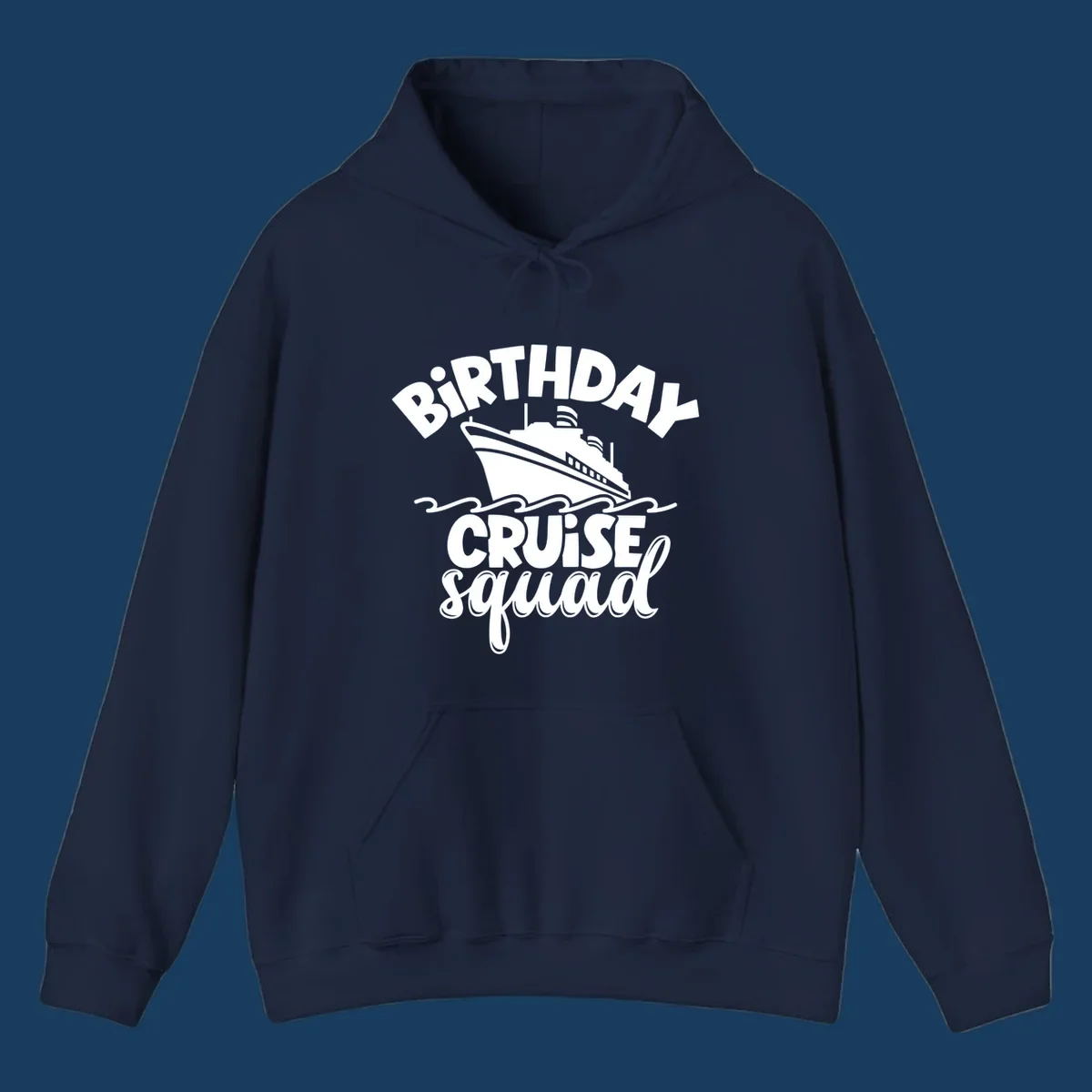 Birthday cruise squad design with a cruise ship and text.