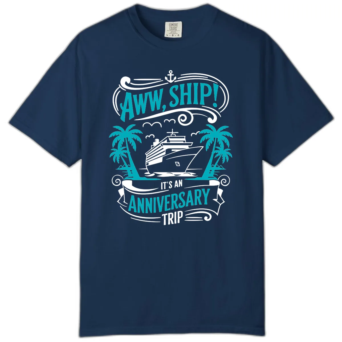Aww Ship It's An Anniversary Trip Cruise Comfort Color in Navy