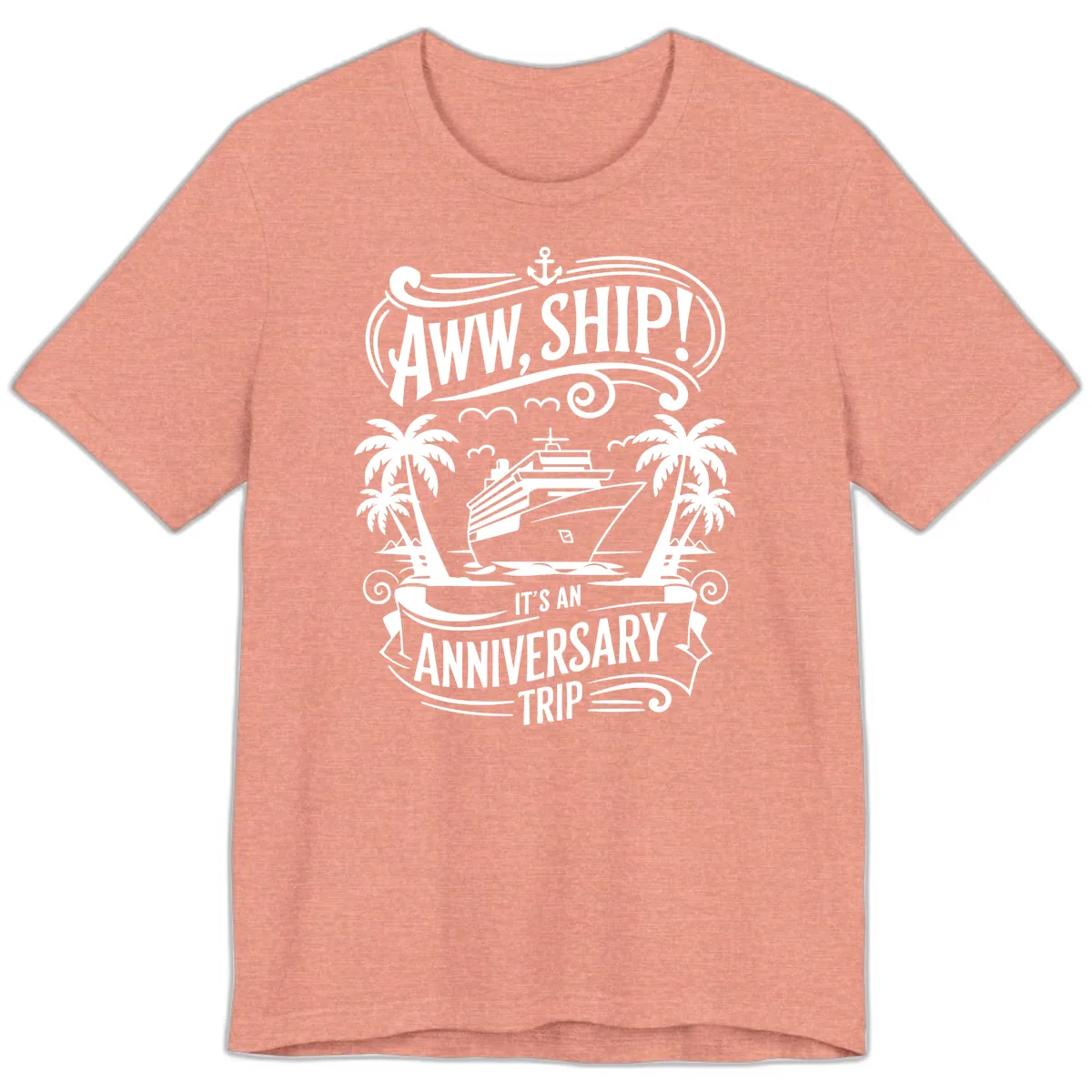 Aww, Ship! Anniversary Trip Design Premium T-Shirt in Heather Sunset