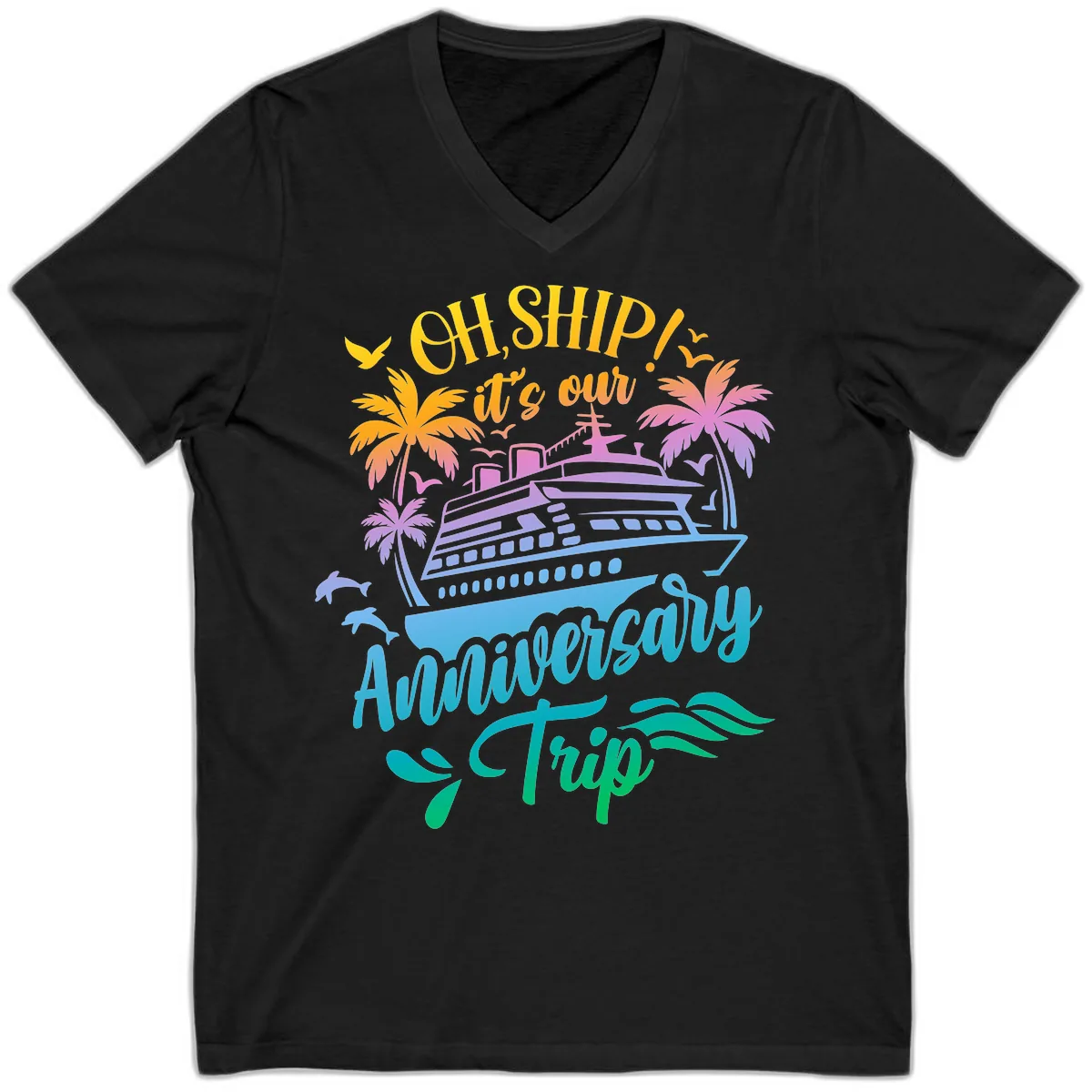 Oh Ship It's Our Anniversary Trip V-Neck in Black