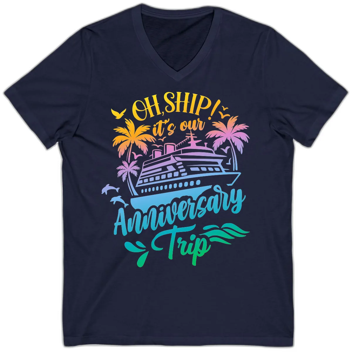 Oh Ship It's Our Anniversary Trip V-Neck in Navy