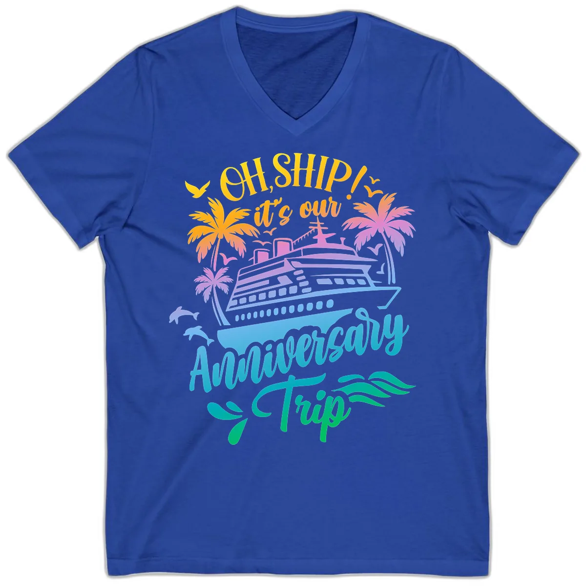 Oh Ship It's Our Anniversary Trip V-Neck in True Royal