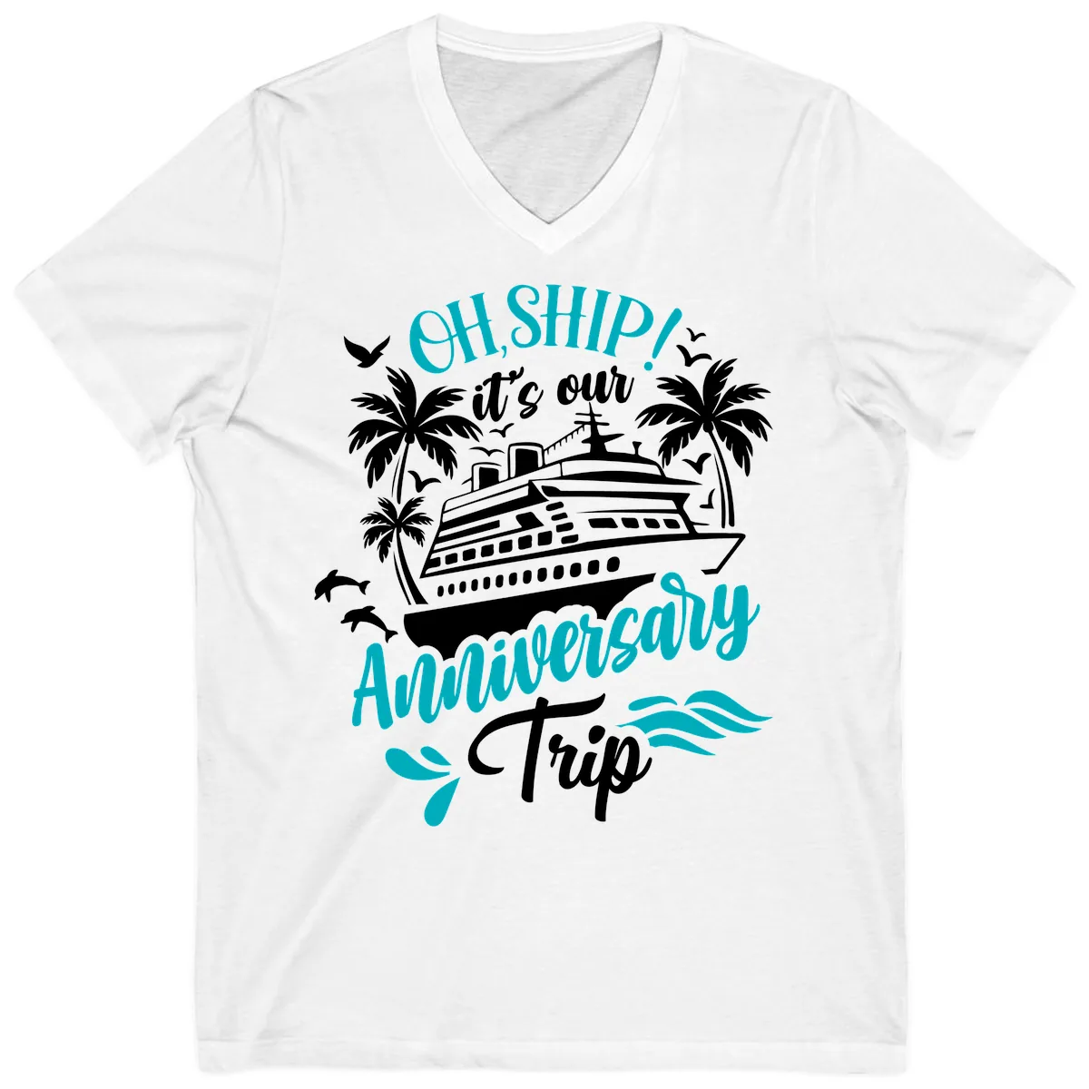 Oh Ship It's Our Anniversary Trip V-Neck in White