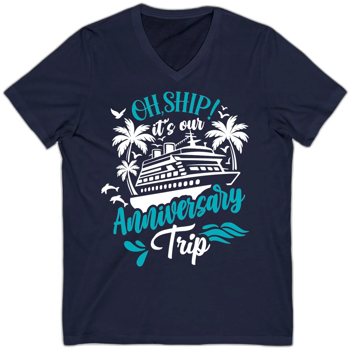 Oh Ship It's Our Anniversary Trip V-Neck in Navy