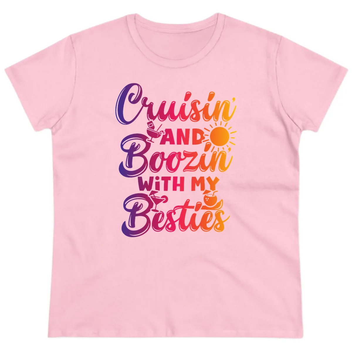 Cruisin And Boozin With My Besties Ladies Tee in Light Pink