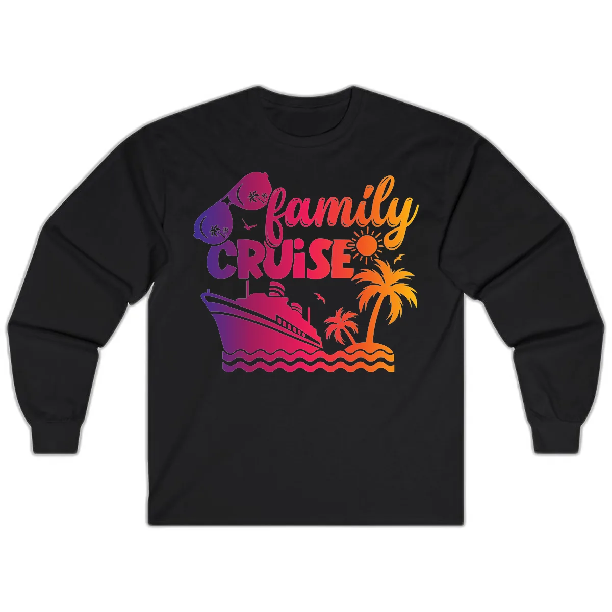 Family Cruise Tropical Getaway Long Sleeve in Black