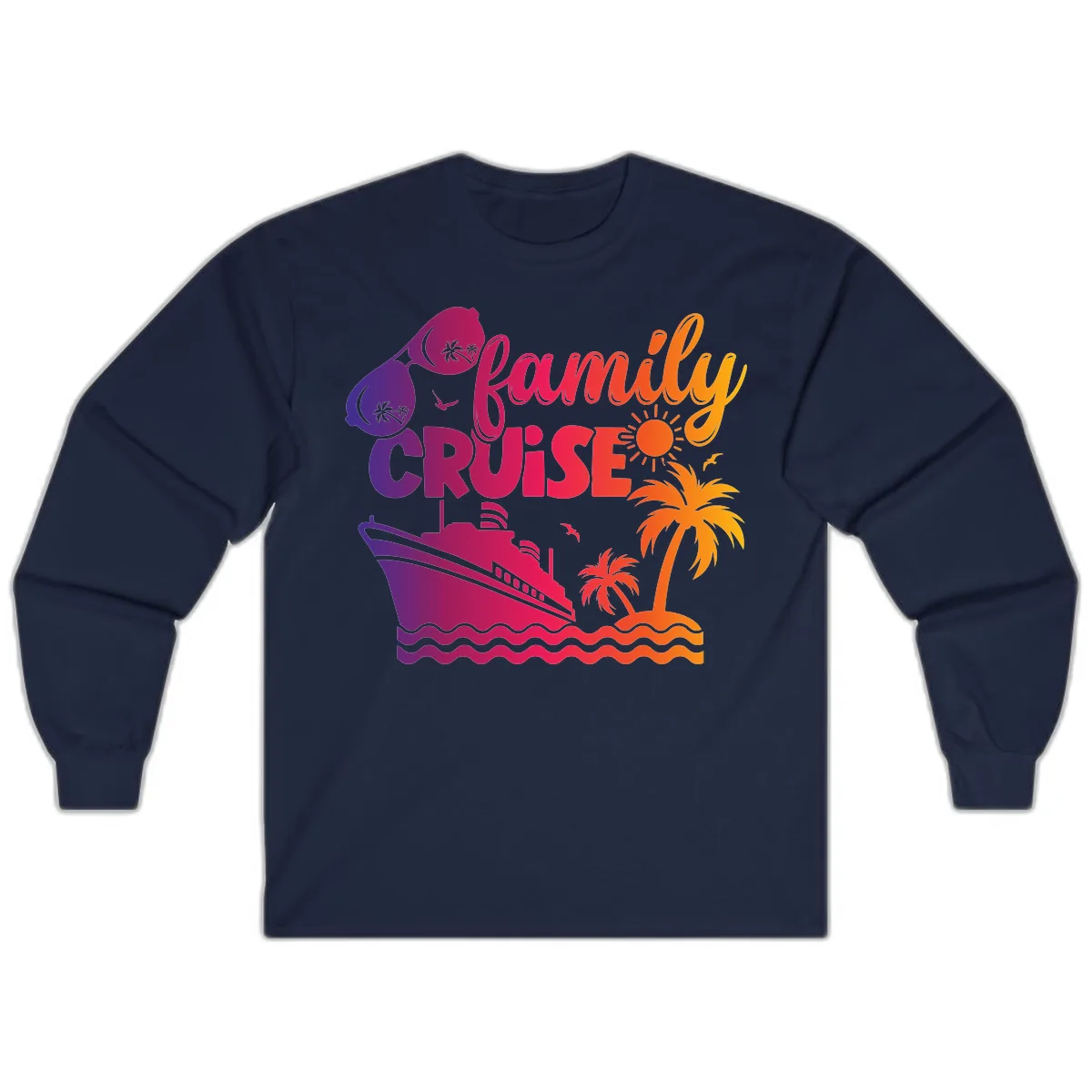 Family Cruise Tropical Getaway Long Sleeve in Navy