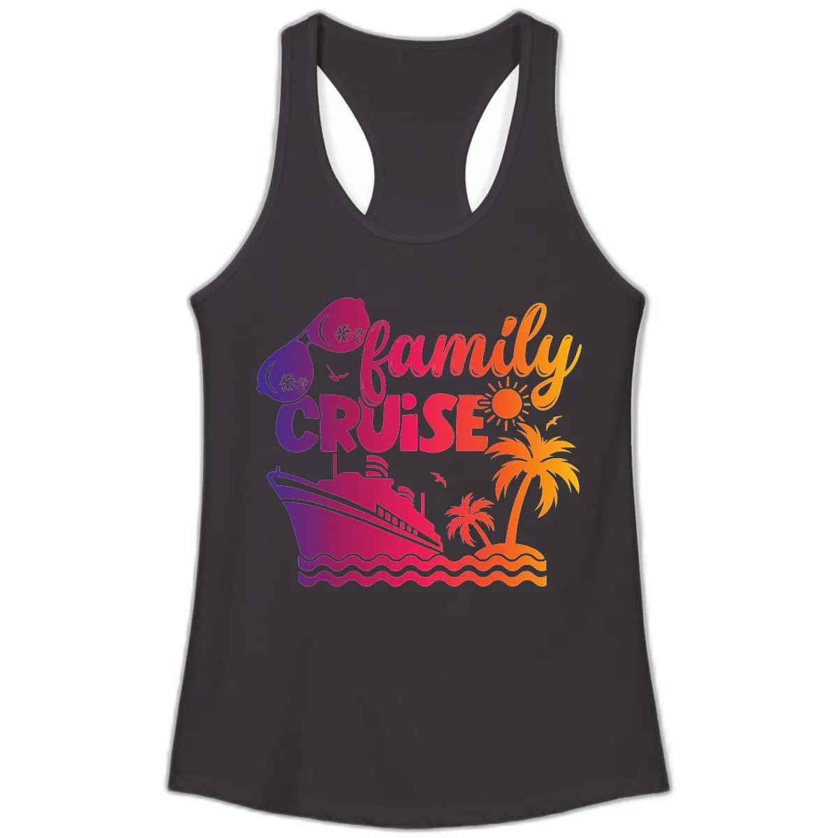 Family Cruise Tropical Getaway Ladies Tank in Black