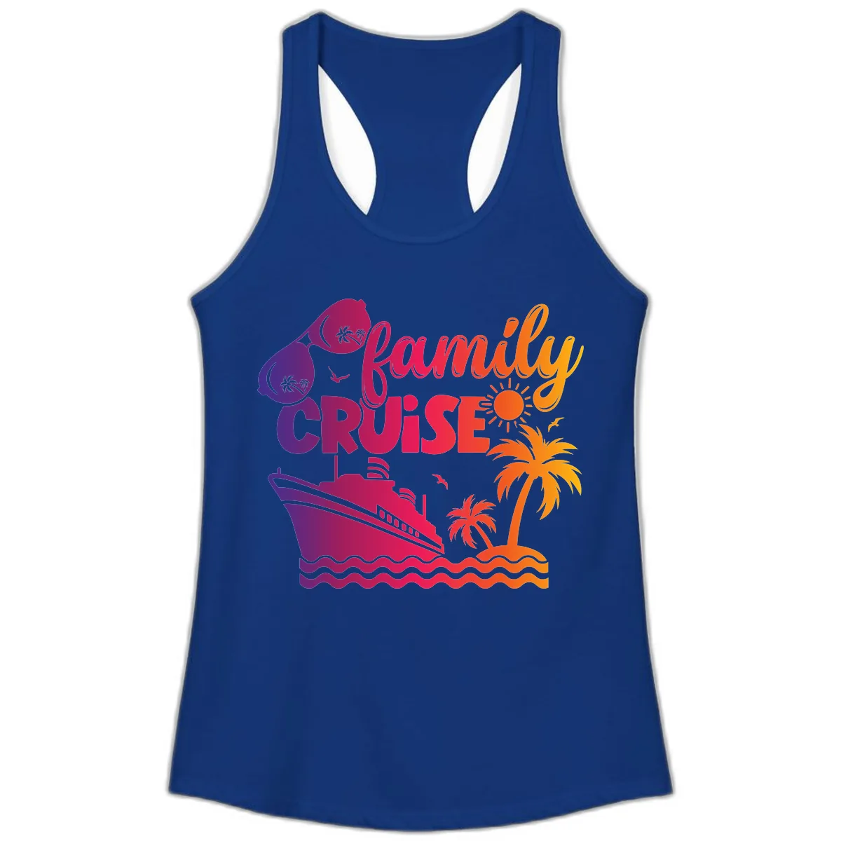 Family Cruise Tropical Getaway Ladies Tank in Solid Royal