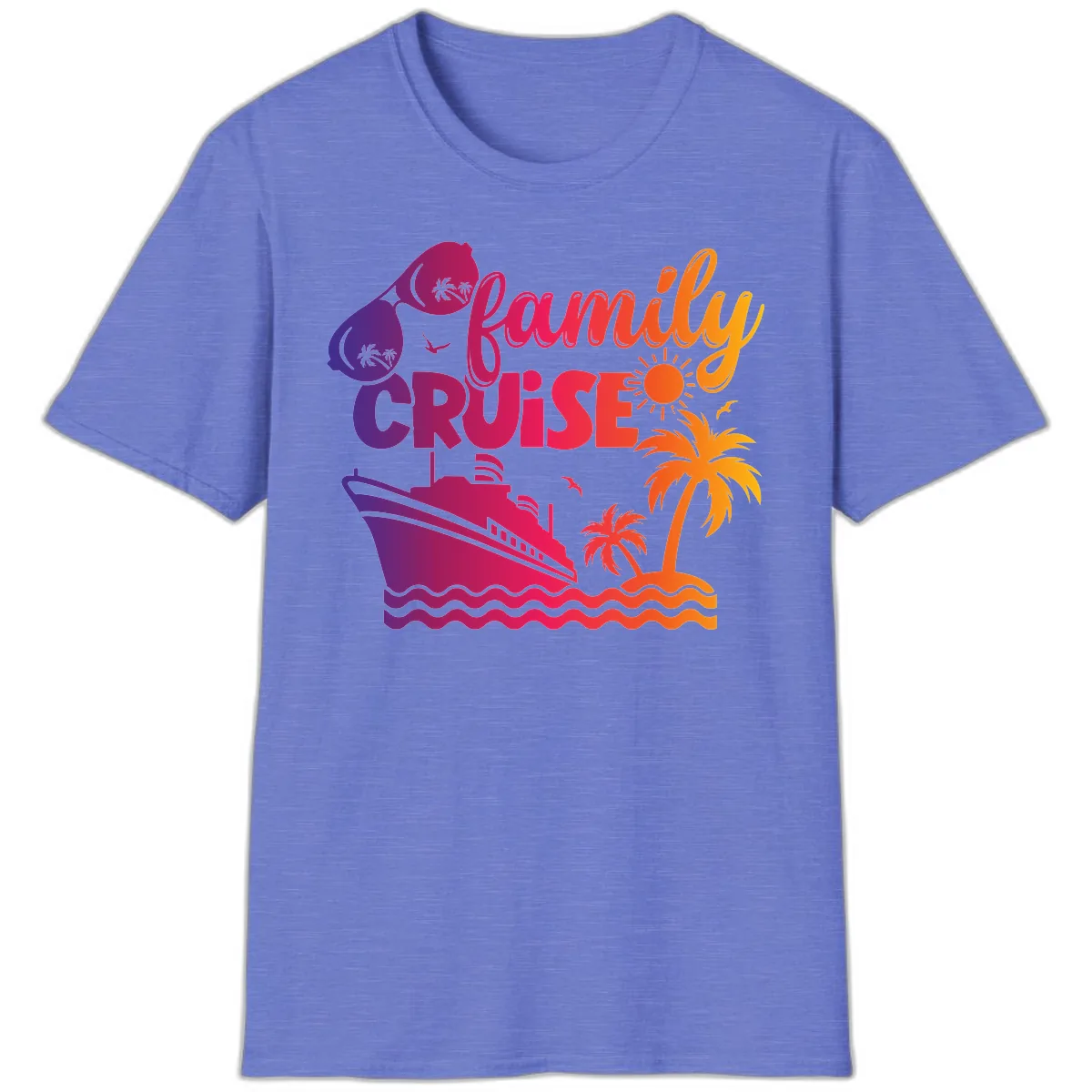 Family Cruise Tropical Getaway T-Shirt in Heather Royal