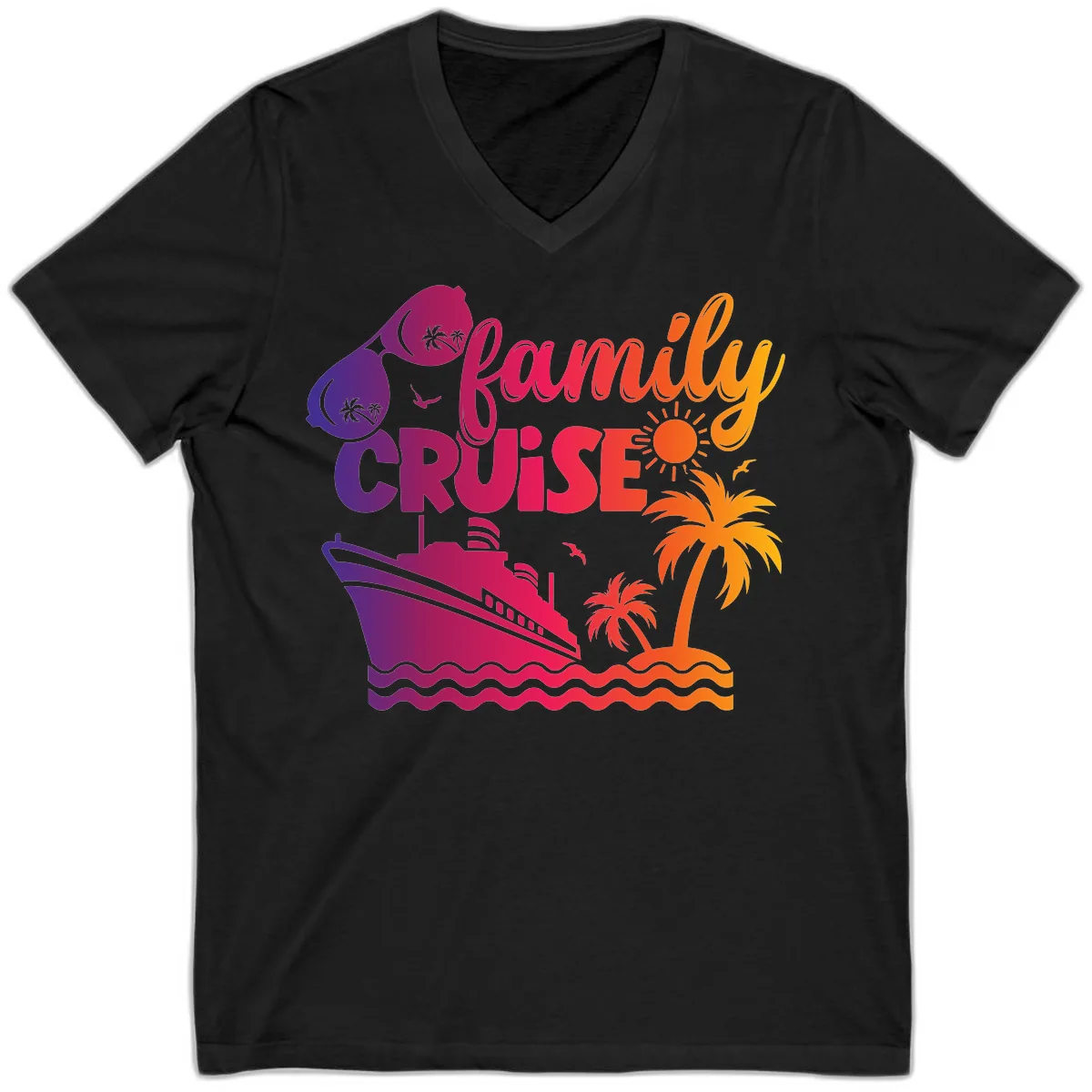 Family Cruise Tropical Getaway V-Neck in Black