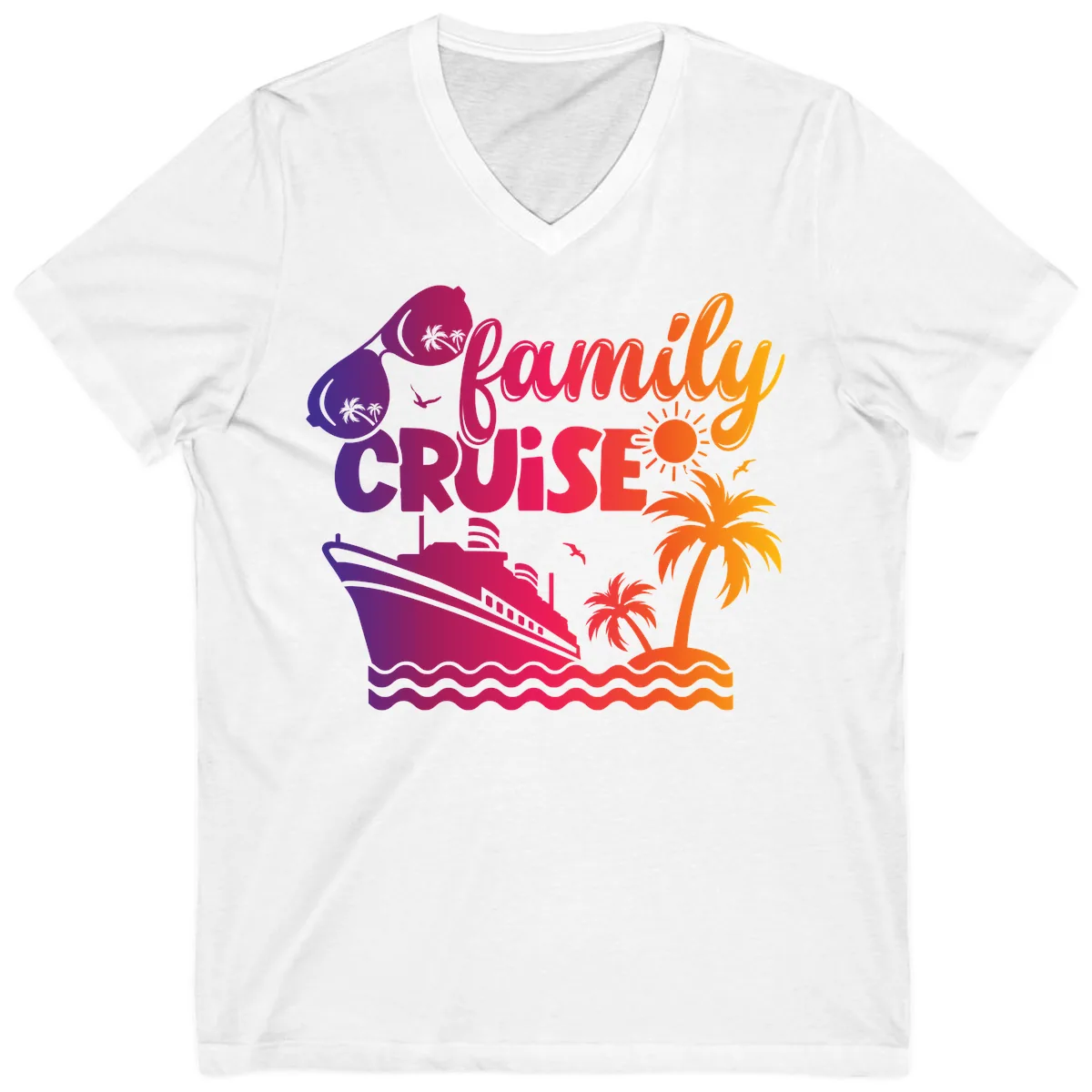 Family Cruise Tropical Getaway V-Neck in White