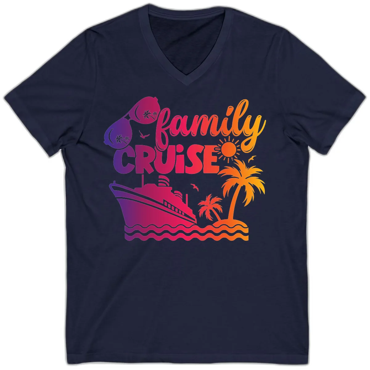 Family Cruise Tropical Getaway V-Neck in Navy