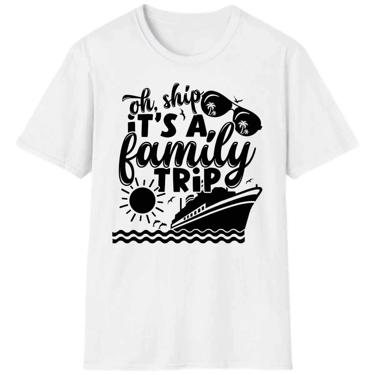 Oh Ship It's A Family Trip Design T-Shirt in White