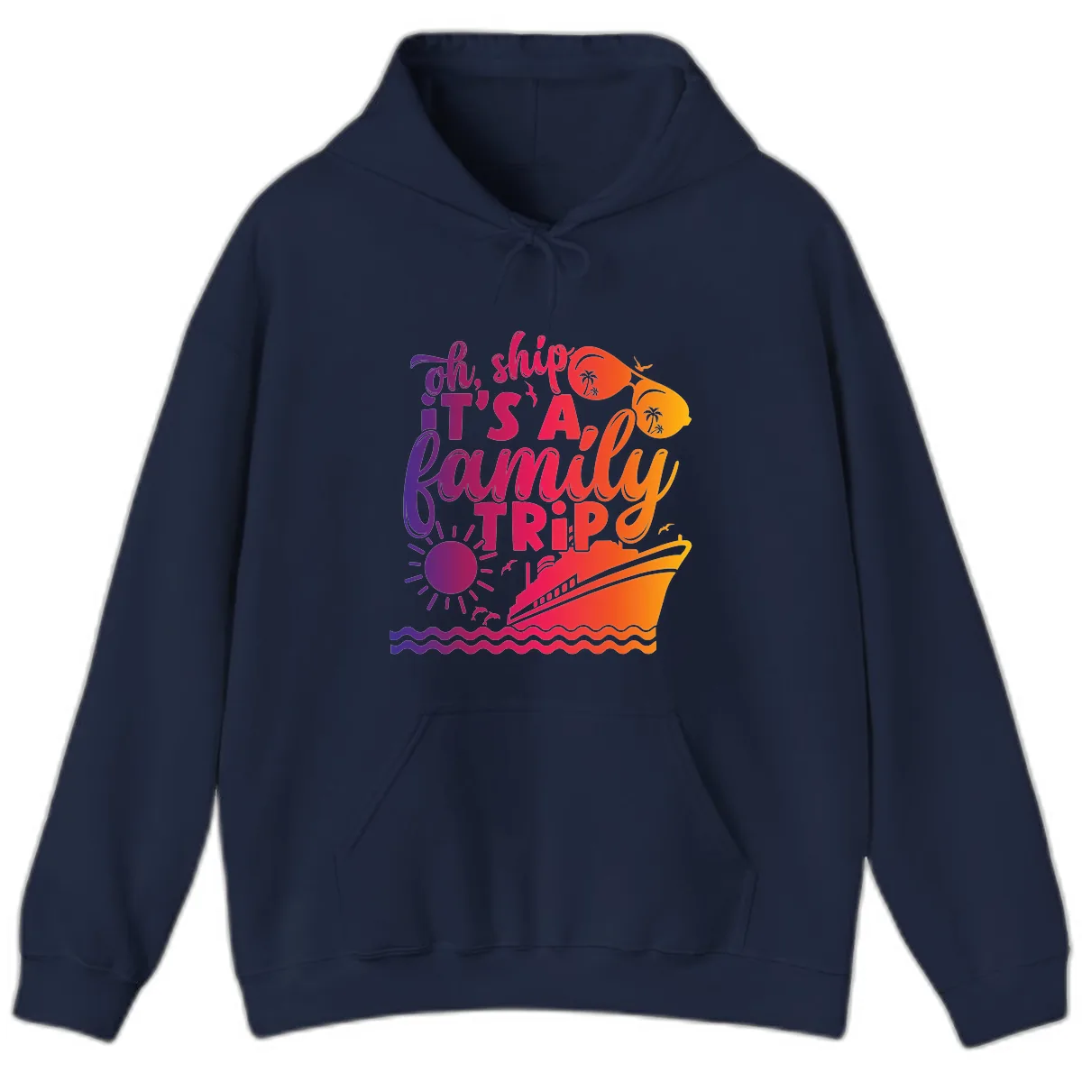 Oh Ship It's A Family Trip Design Hoodie in Navy