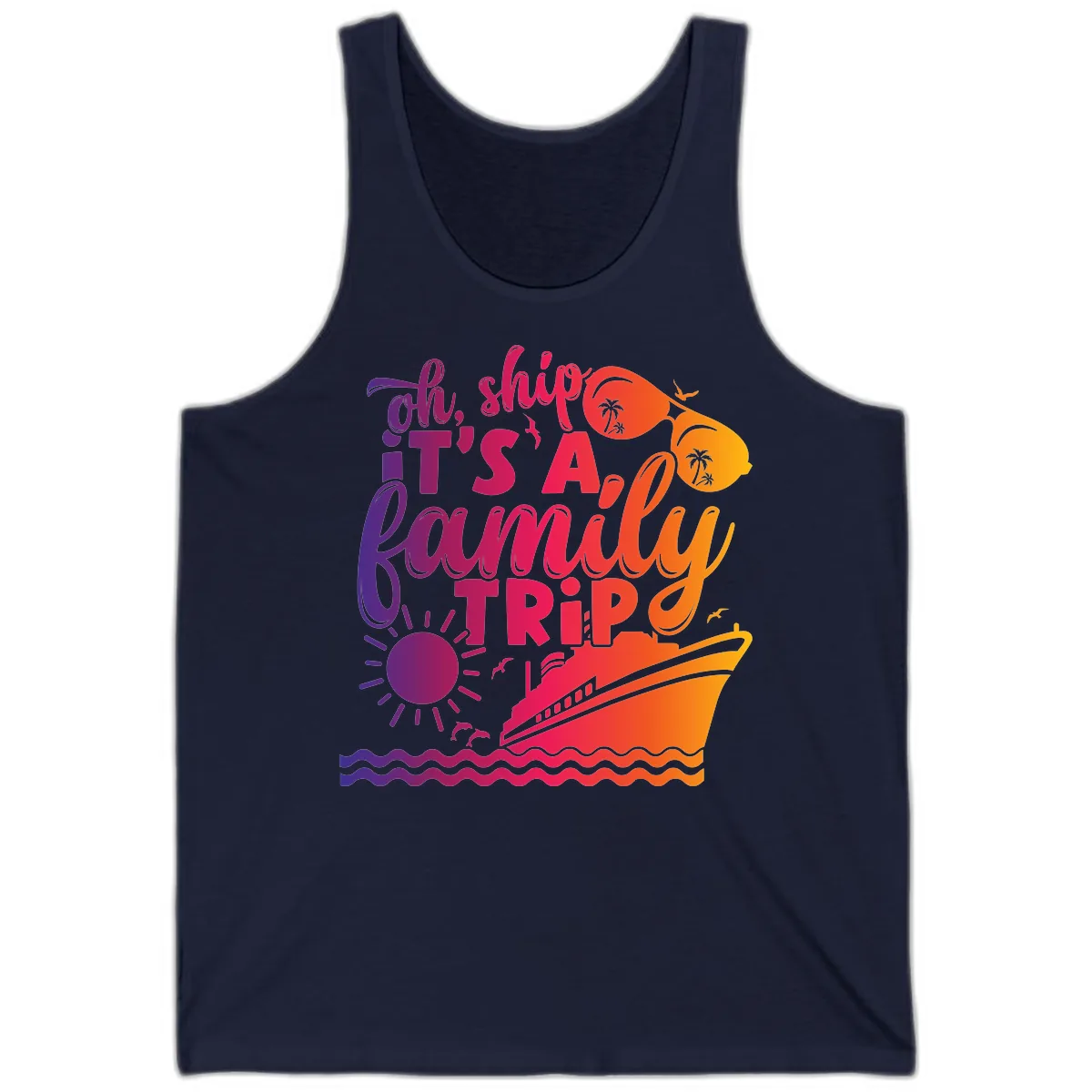 Oh Ship It's A Family Trip Design Tank in Navy