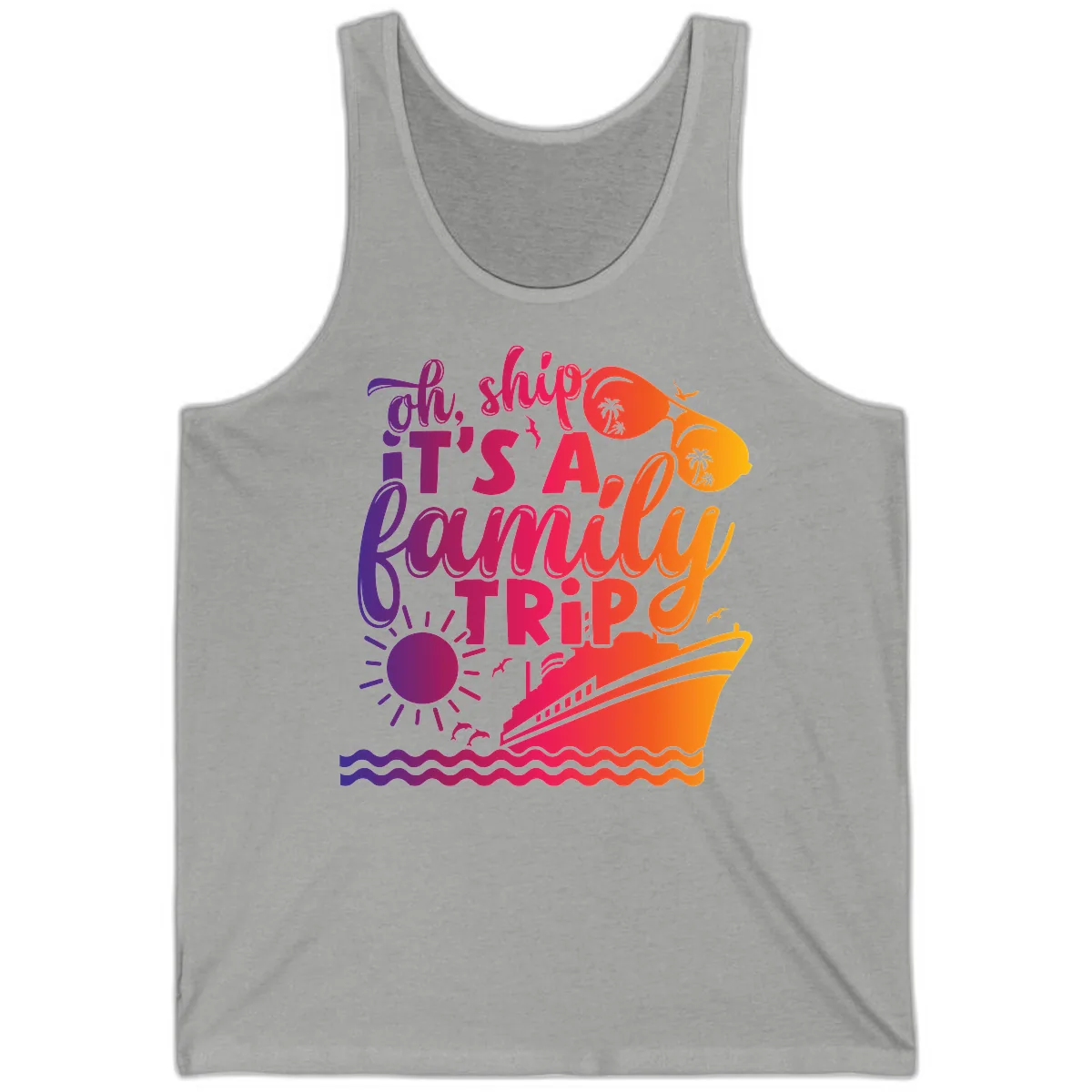 Oh Ship It's A Family Trip Design Tank in Athletic Heather