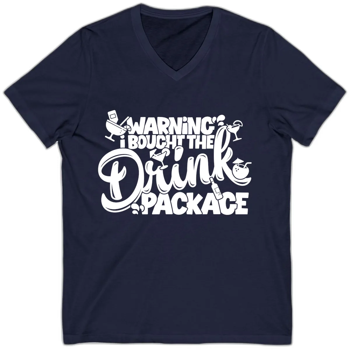 Warning I Bought The Drink Package V-Neck in Navy