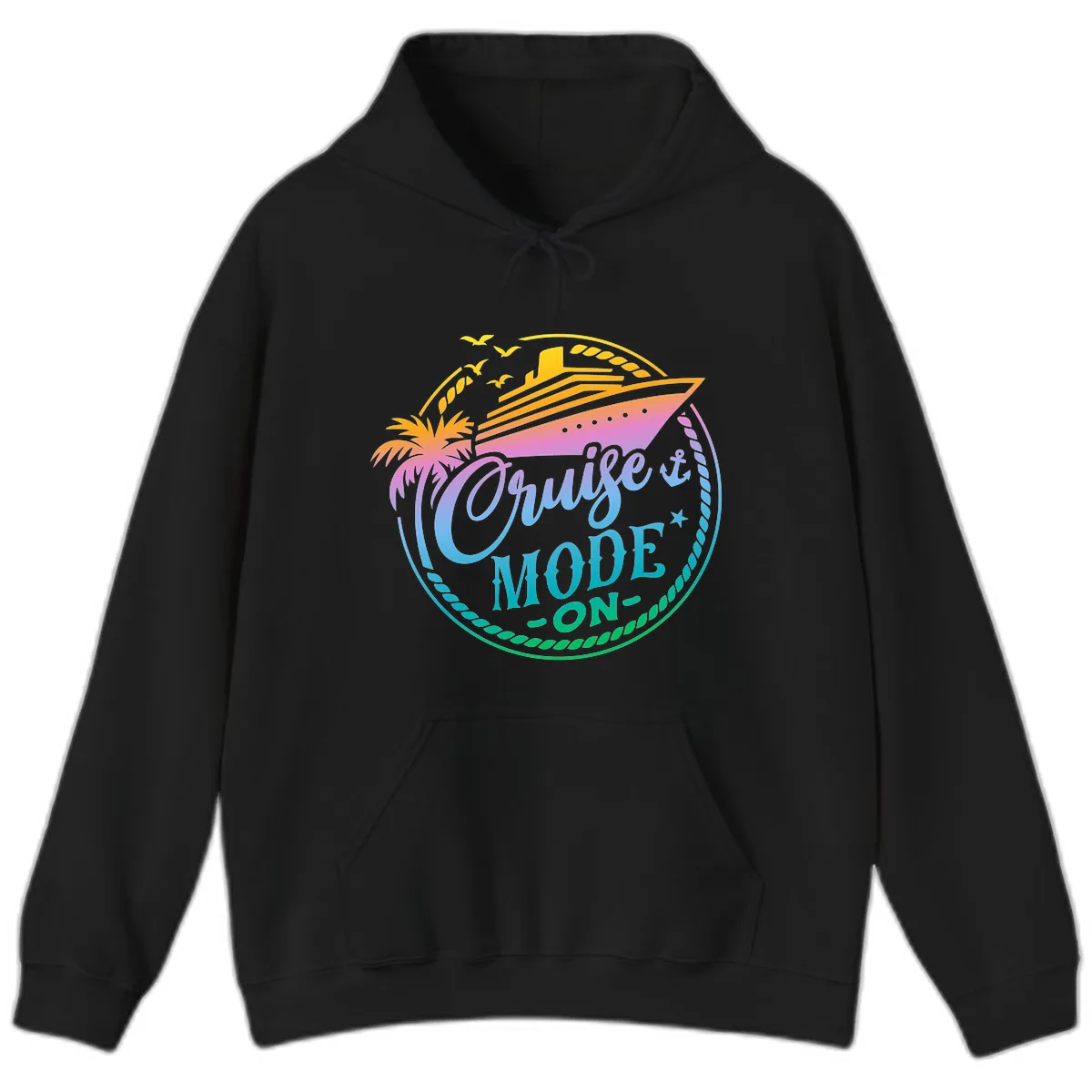 Cruise Mode On Tropical Graphic Hoodie in Black