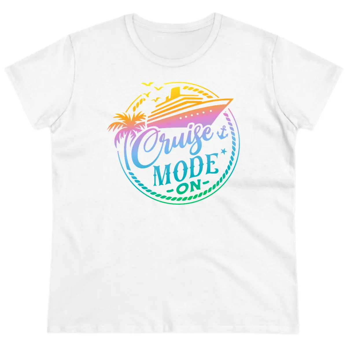 Cruise Mode On Tropical Graphic Ladies Tee in White