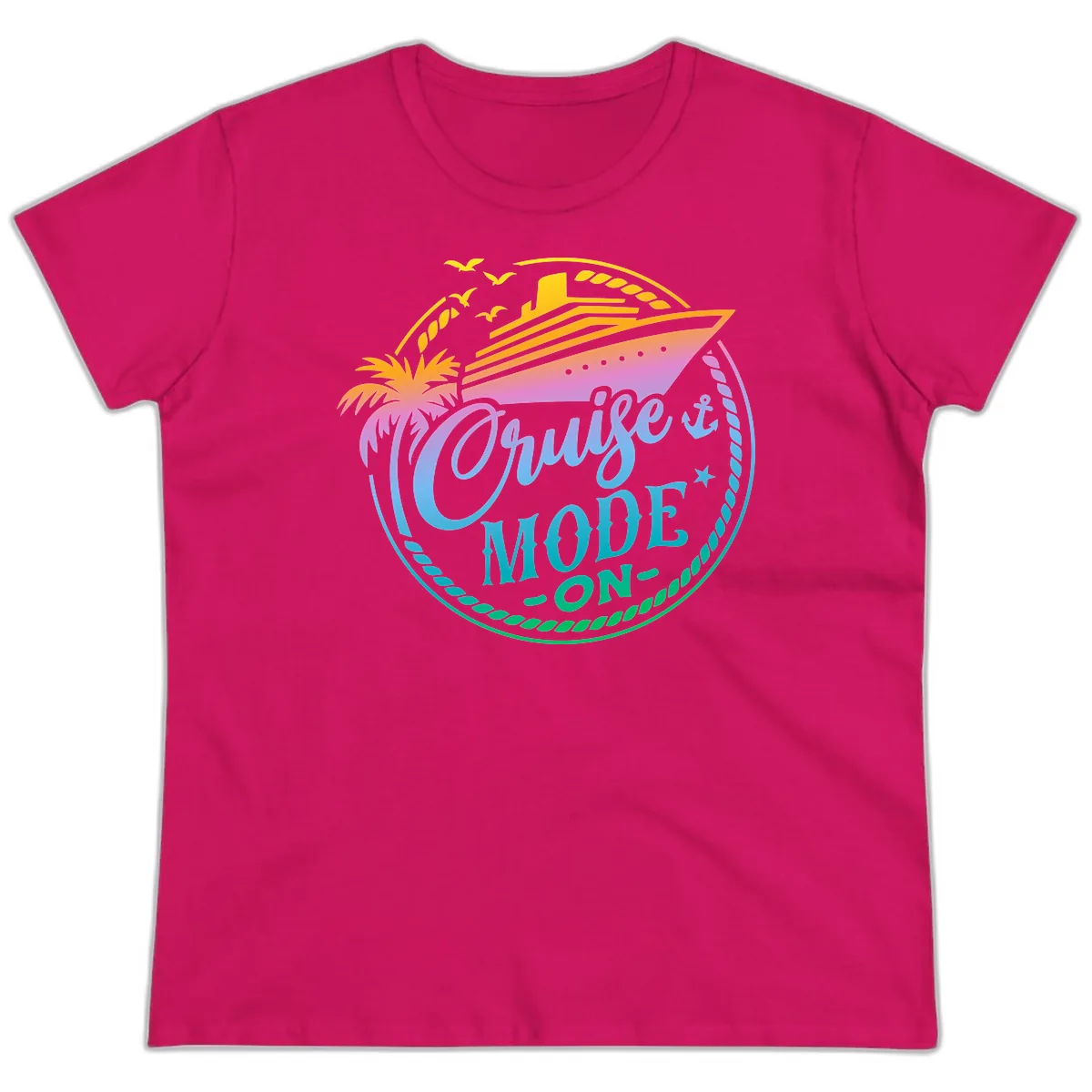 Cruise Mode On Tropical Graphic Ladies Tee in Heliconia