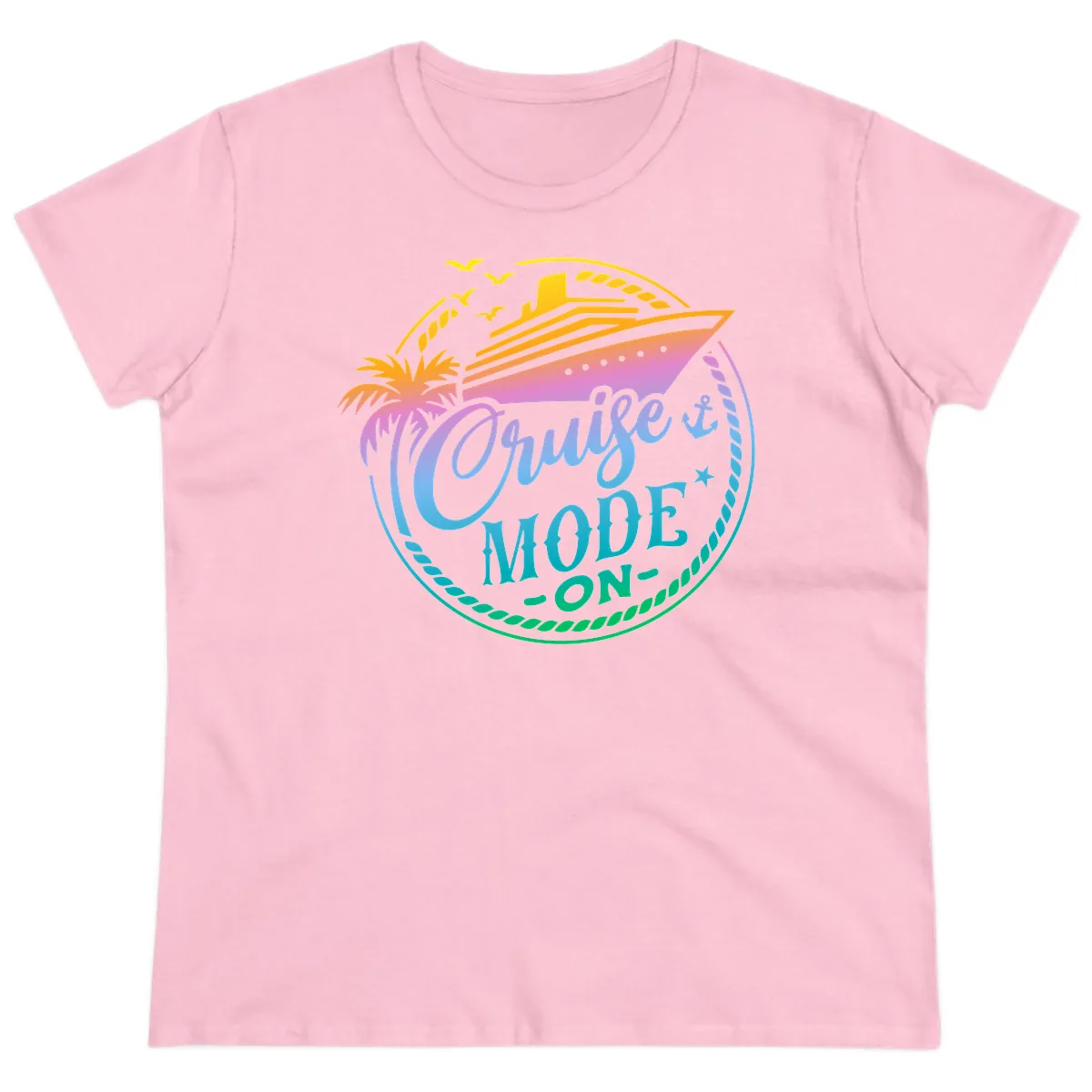 Cruise Mode On Tropical Graphic Ladies Tee in Light Pink