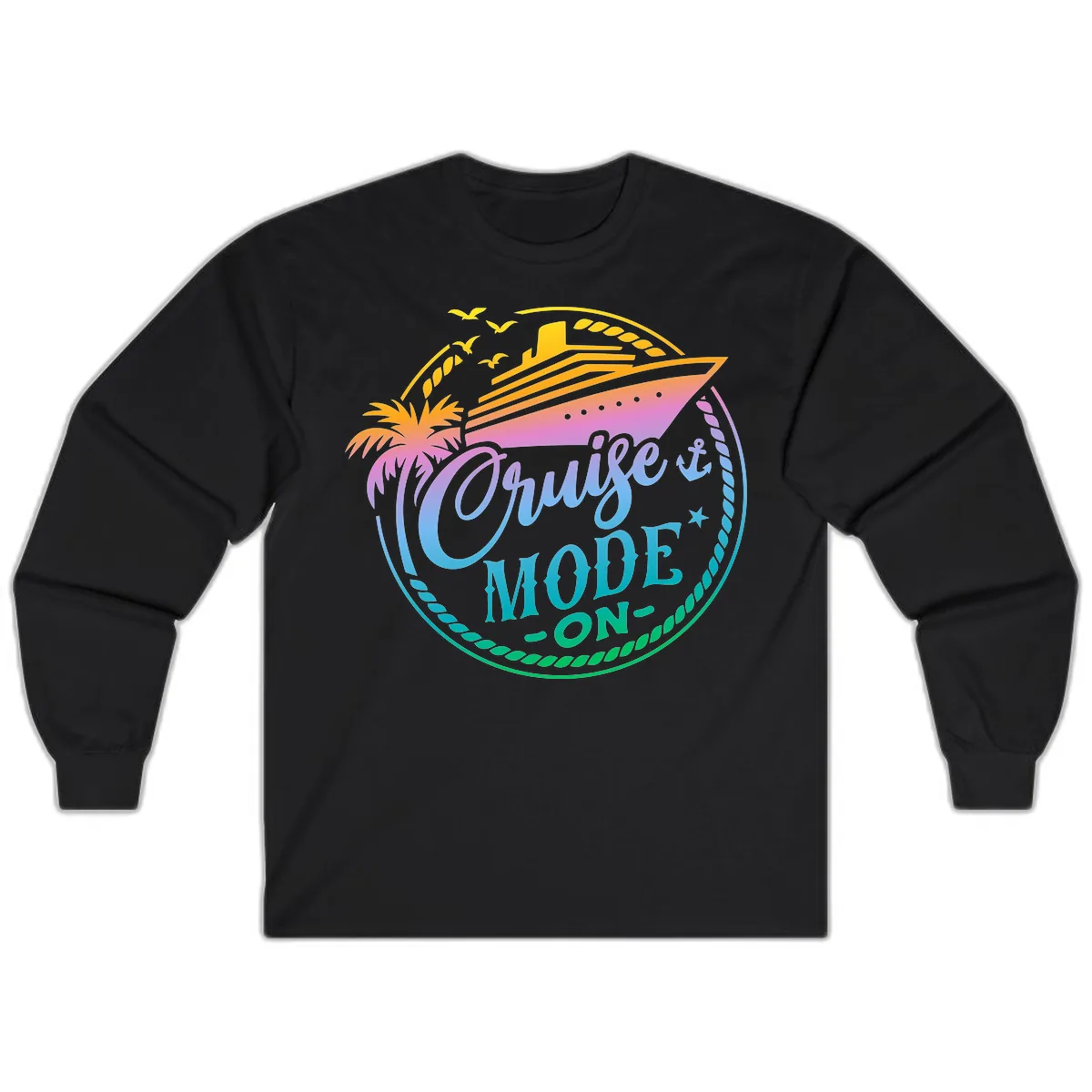 Cruise Mode On Tropical Graphic Long Sleeve in Black