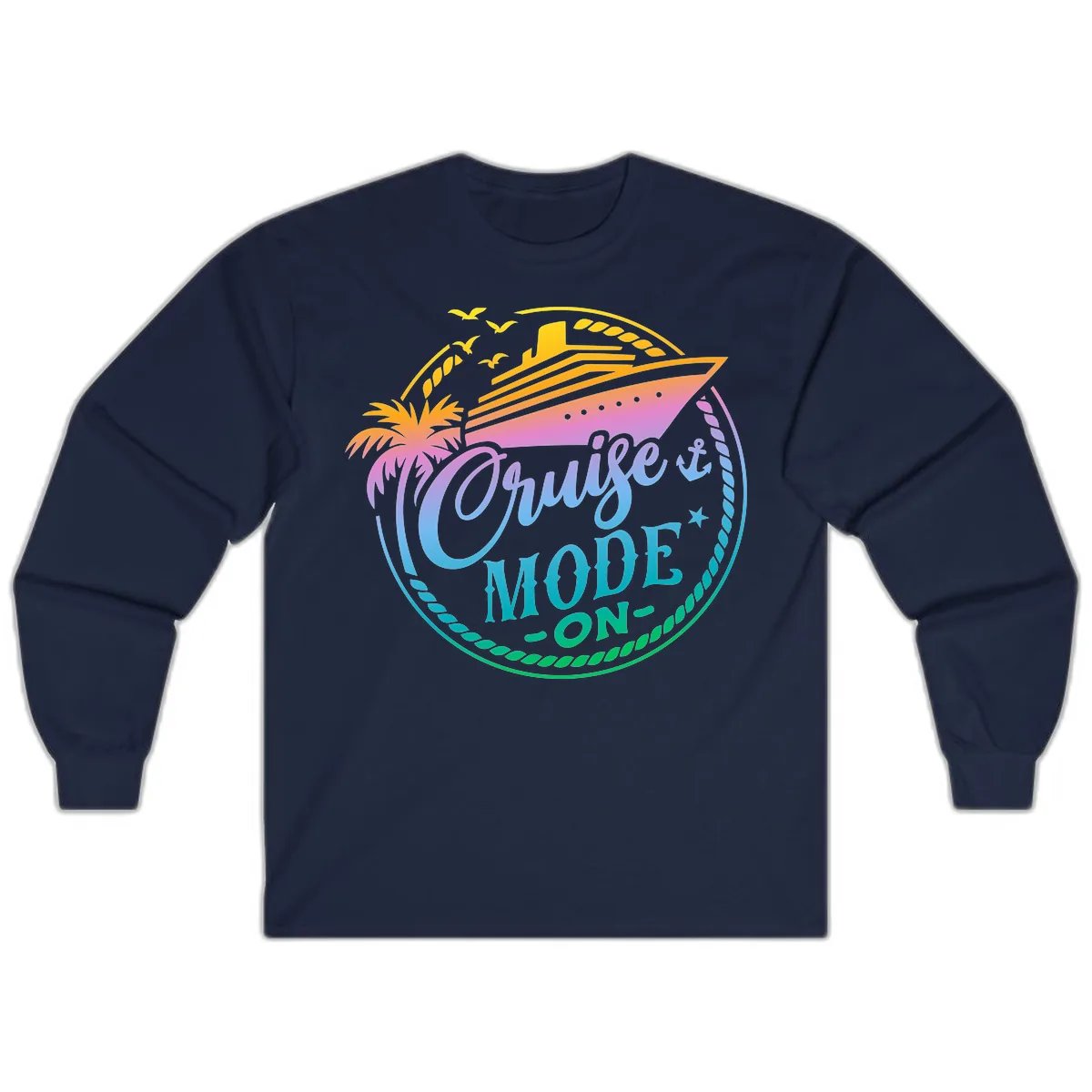 Cruise Mode On Tropical Graphic Long Sleeve in Navy
