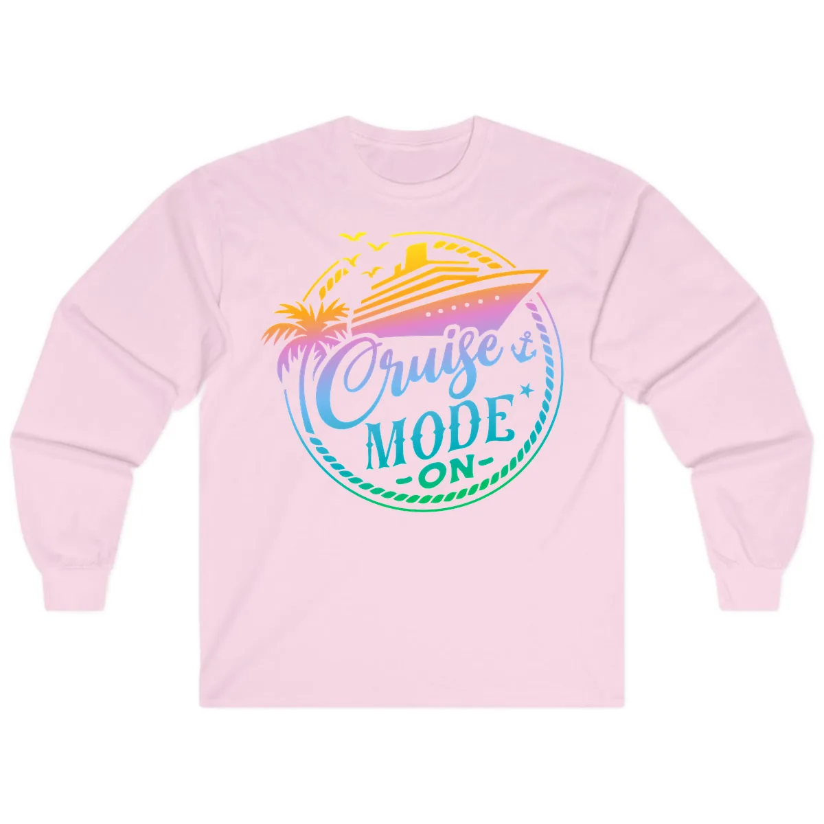 Cruise Mode On Tropical Graphic Long Sleeve in Light Pink
