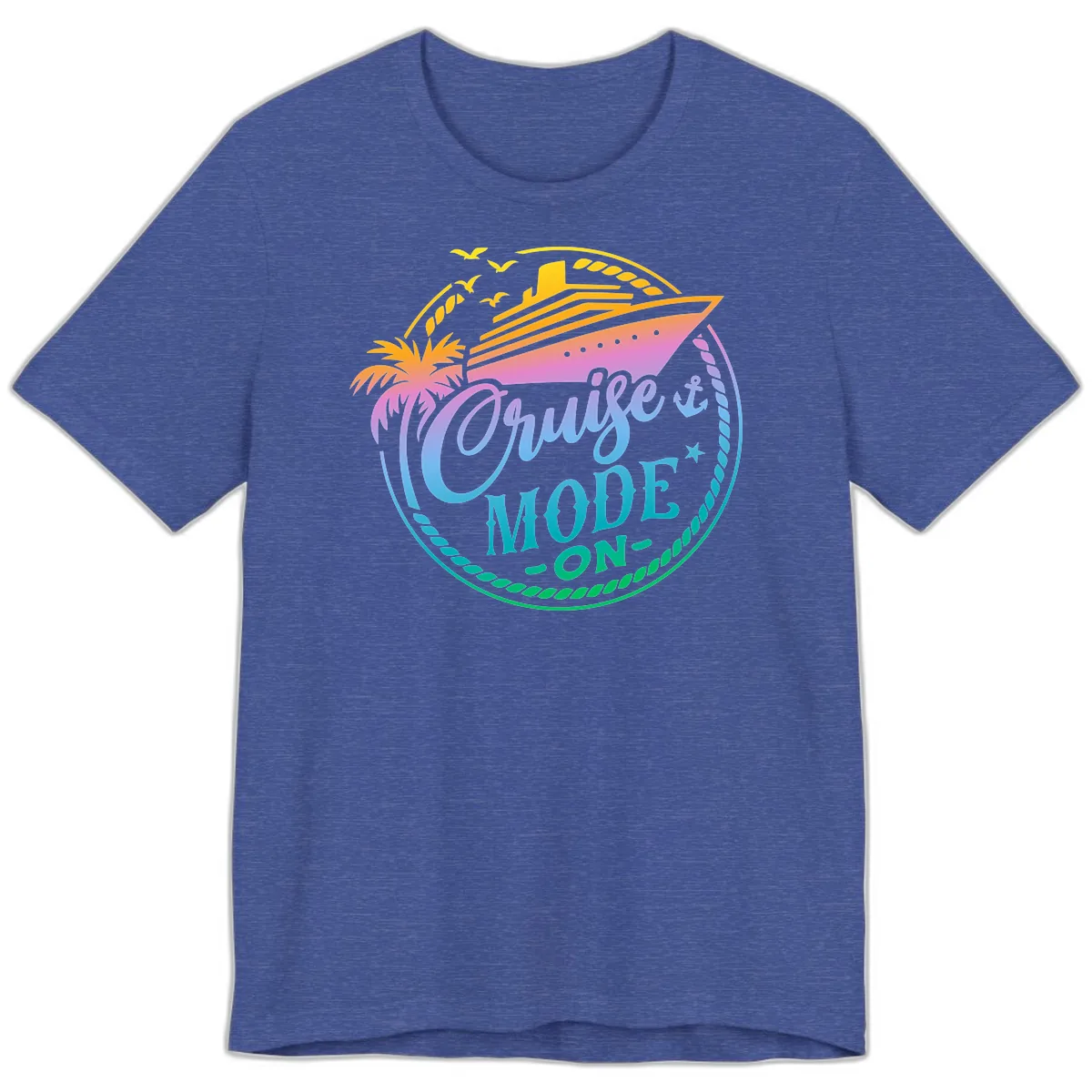 Cruise Mode On Tropical Graphic Premium T-Shirt in Heather True Royal
